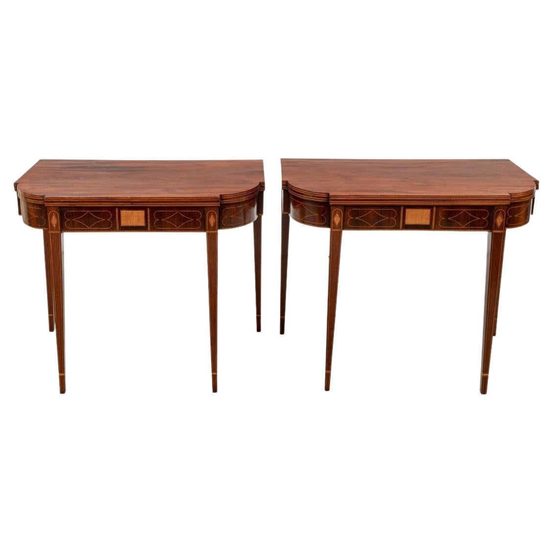 Extraordinary Pair of Fine Period Federal Inlaid Mahogany Console Tables For Sale