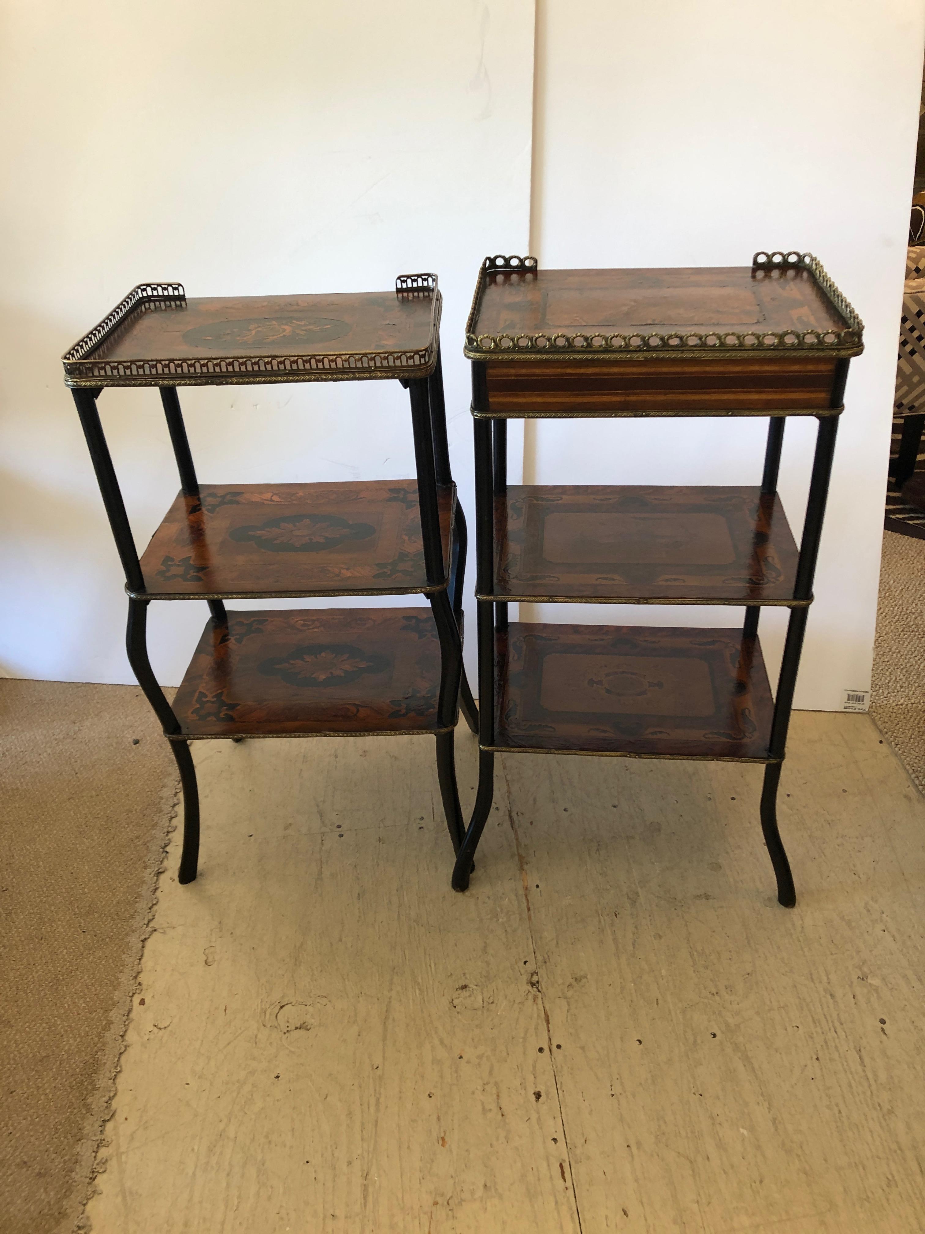 Extraordinary Pair of French Antique 3-Tier Étagère Side End Tables 7