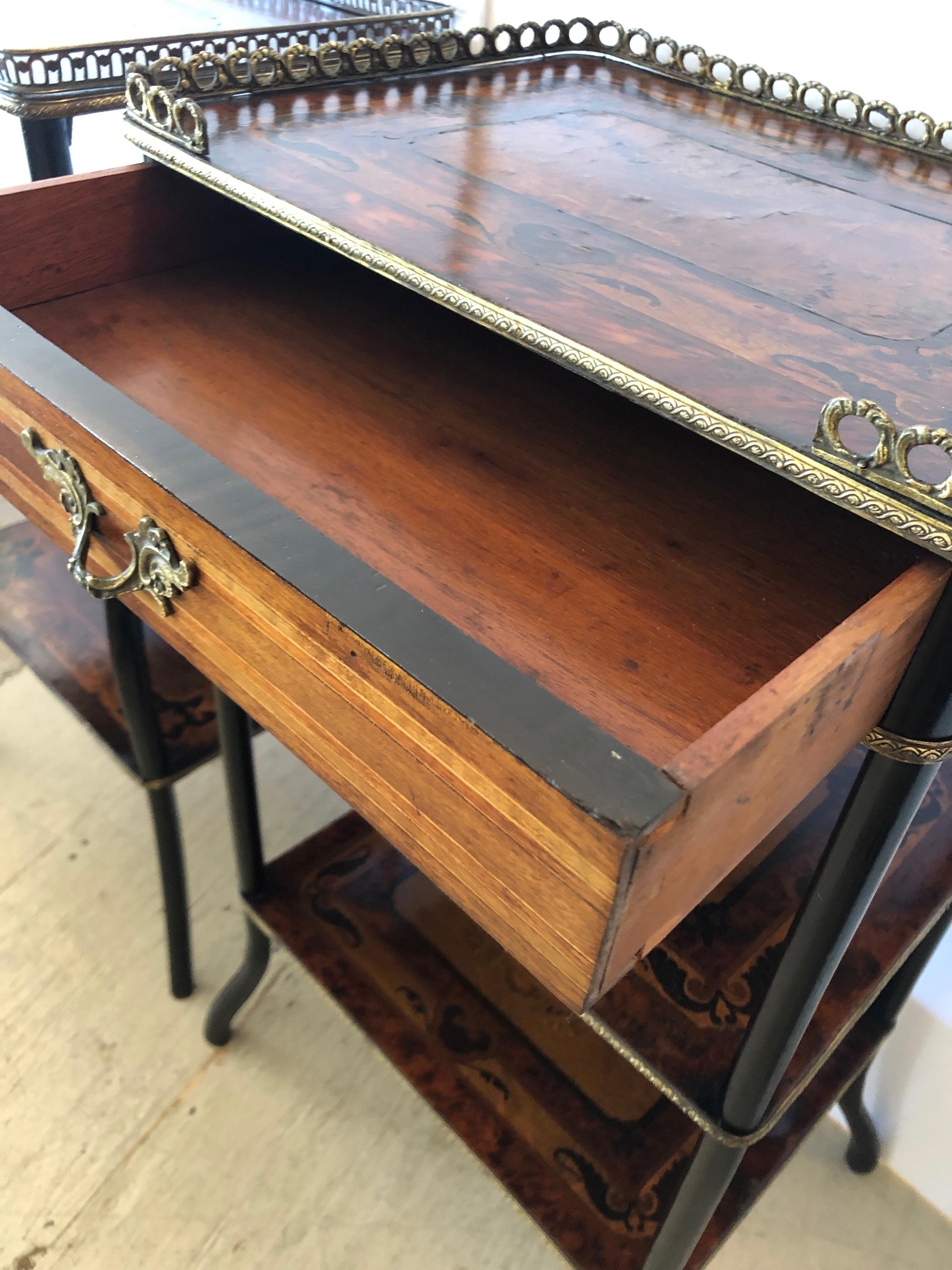 19th Century Extraordinary Pair of French Antique 3-Tier Étagère Side End Tables