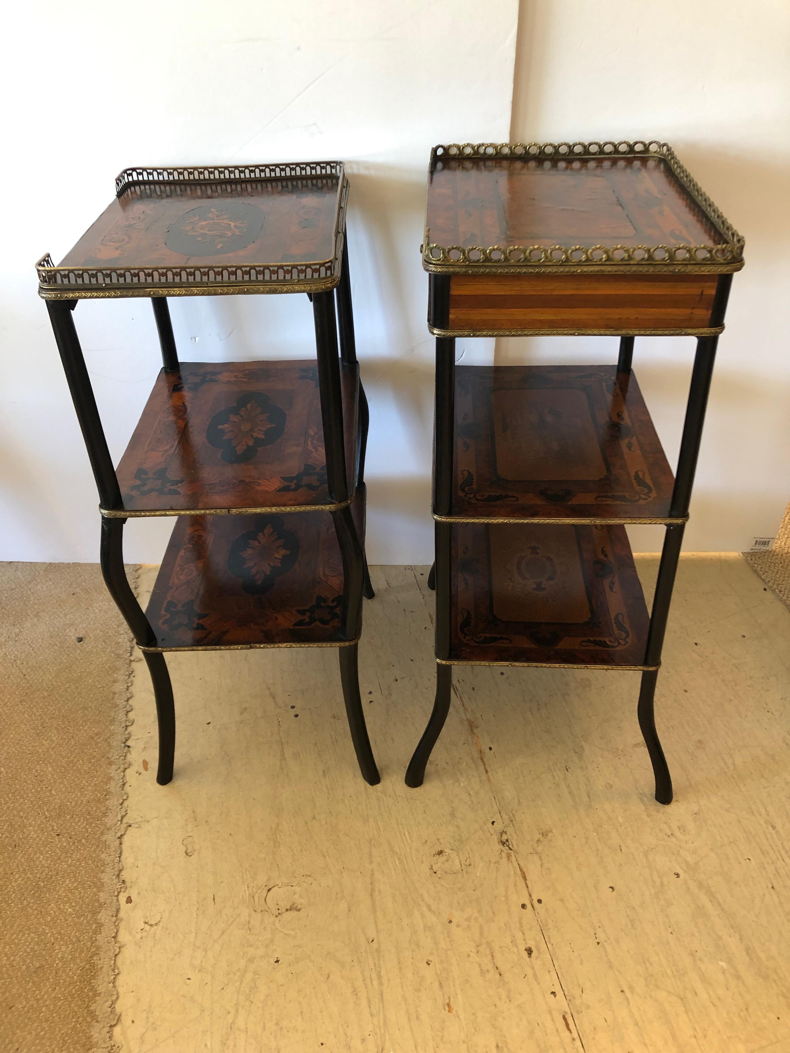 Extraordinary Pair of French Antique 3-Tier Étagère Side End Tables 1
