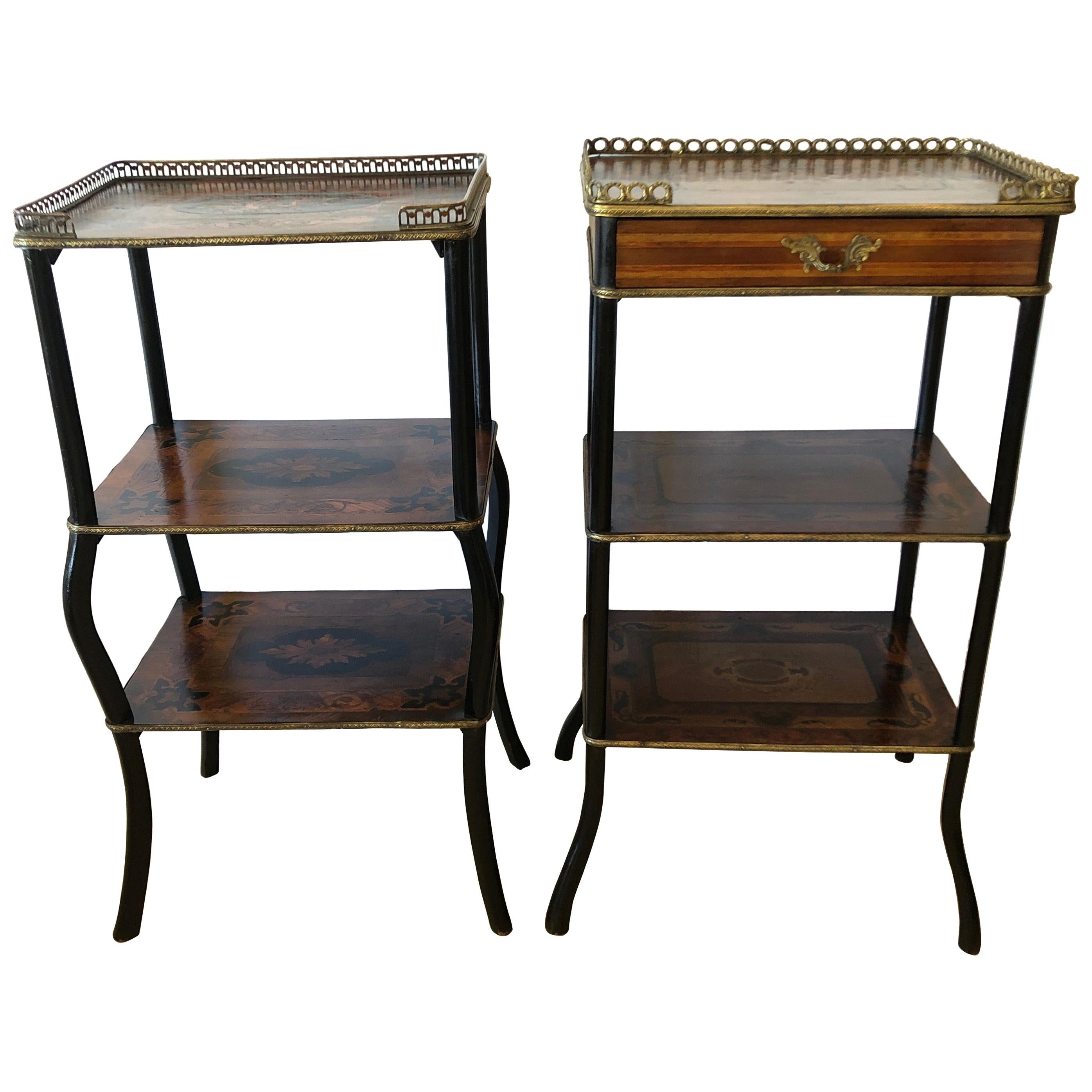 Extraordinary Pair of French Antique 3-Tier Étagère Side End Tables