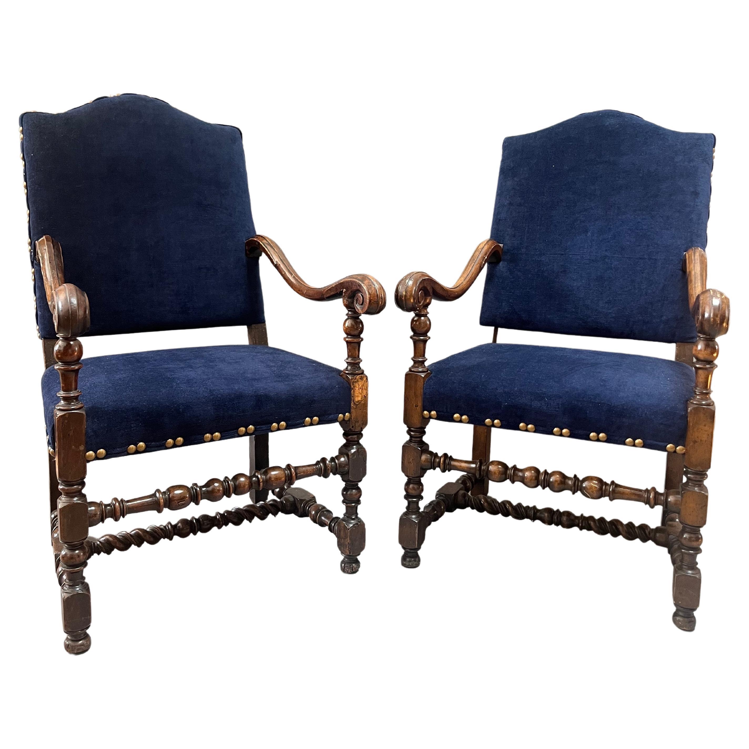  Extraordinary Pair of French Louis XIV  Period 17th Century Armchairs.   