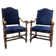 Antique  Extraordinary Pair of French Louis XIV  Period 17th Century Armchairs.   