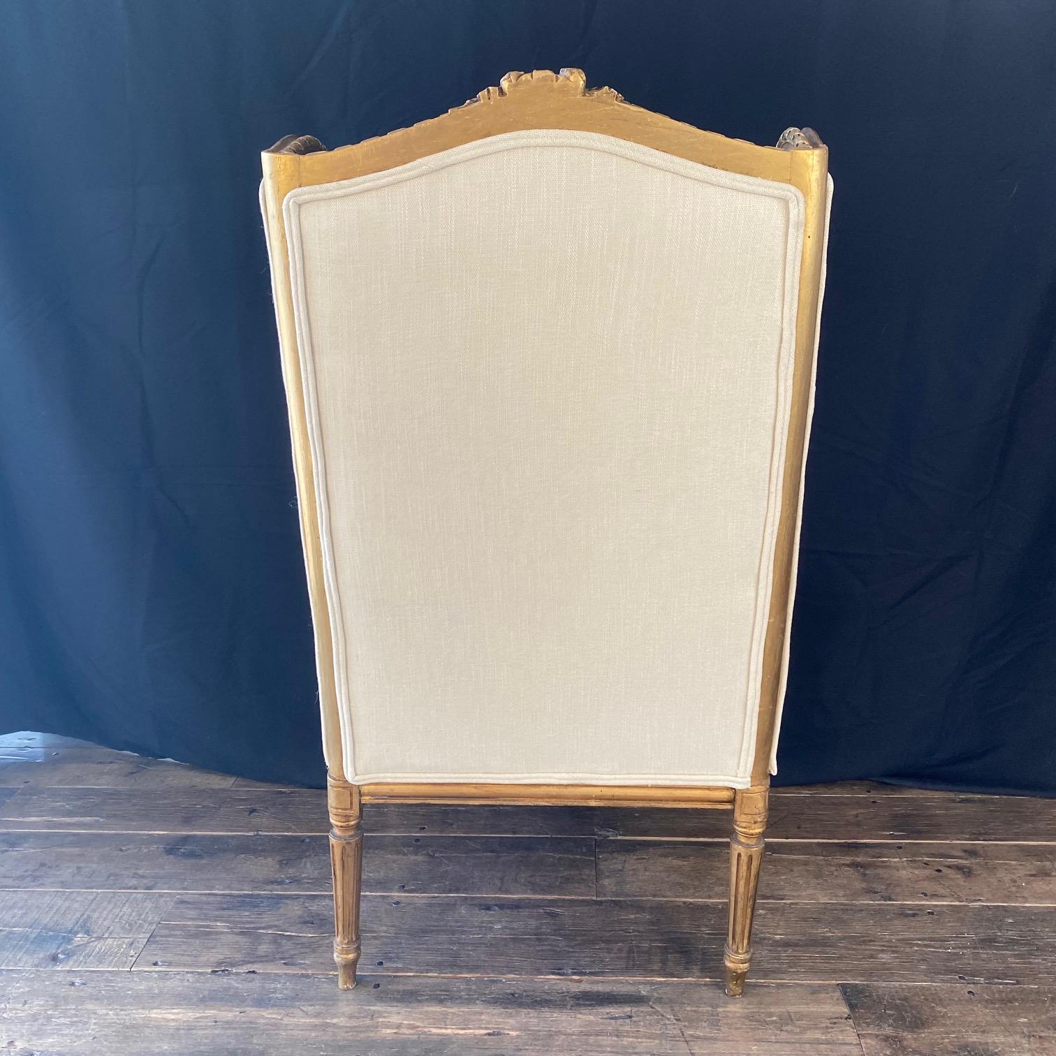 Extraordinary Pair of French Louis XVI Giltwood Wingback Armchairs or Bergeres For Sale 6