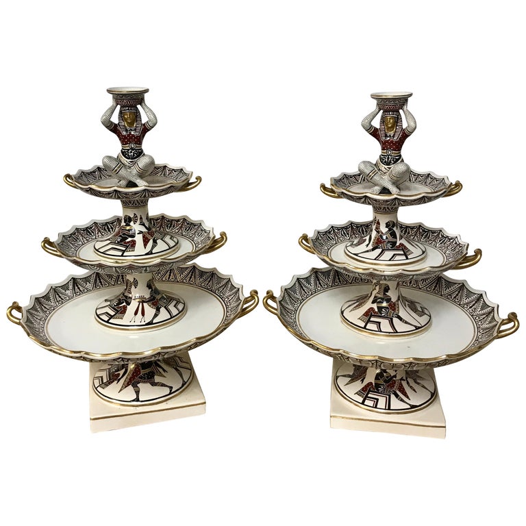 Extraordinary Pair of Giustiniani Egyptomania Pottery Tiered Tazza 1