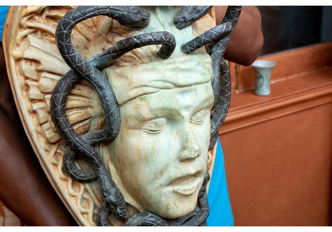 Extraordinary Pair Of Hollywood Regency Stone And Bronze Medusa Busts For Sale 1