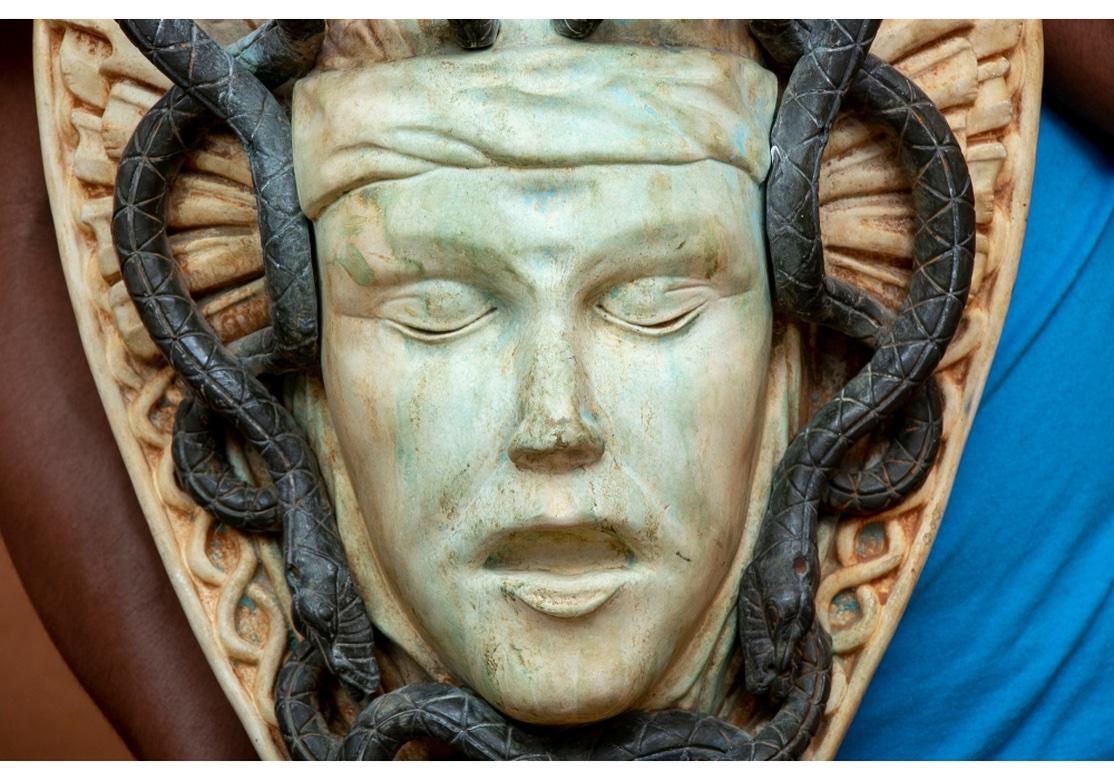Extraordinary Pair Of Hollywood Regency Stone And Bronze Medusa Busts For Sale 4