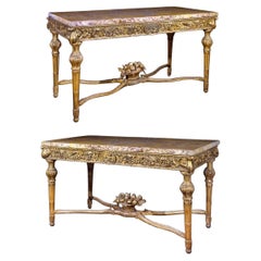 Antique Extraordinary Pair of Italian 18th Century Carved Gilt-Wood Console Tables