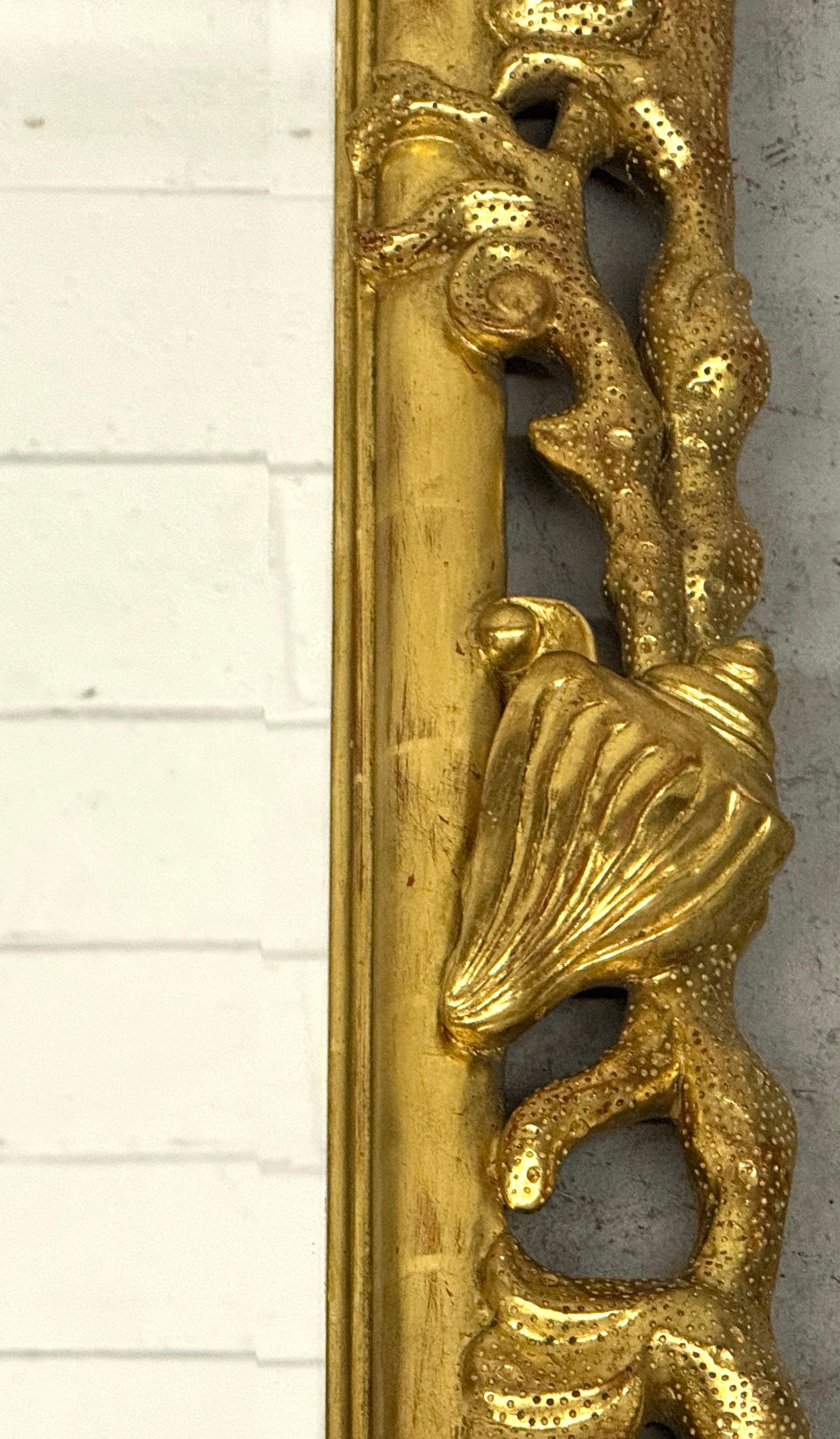 Extraordinary Pair of Italian Carved Giltwood Mirrors with Shell and Coral Motif For Sale 5