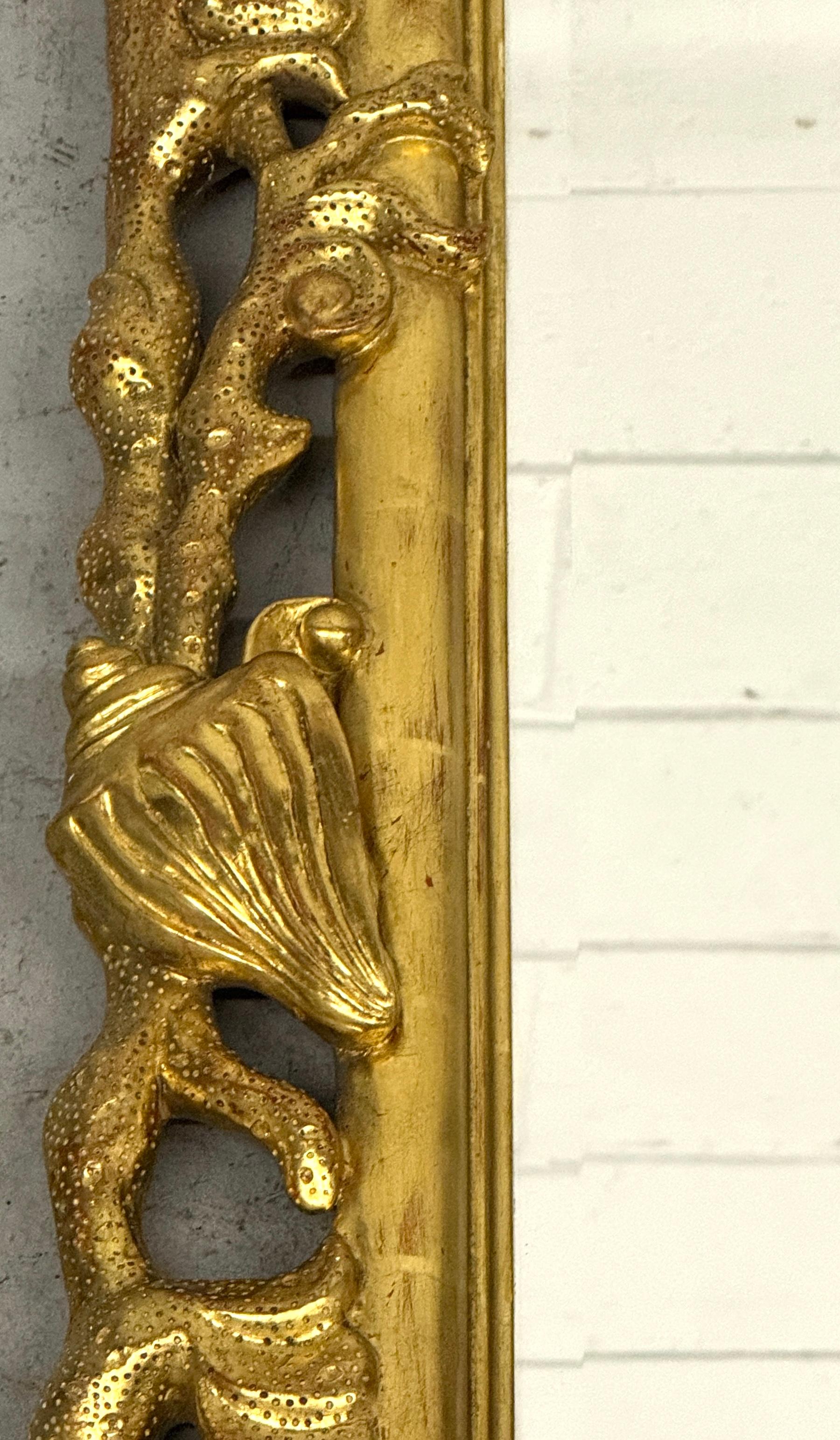 Extraordinary Pair of Italian Carved Giltwood Mirrors with Shell and Coral Motif For Sale 2