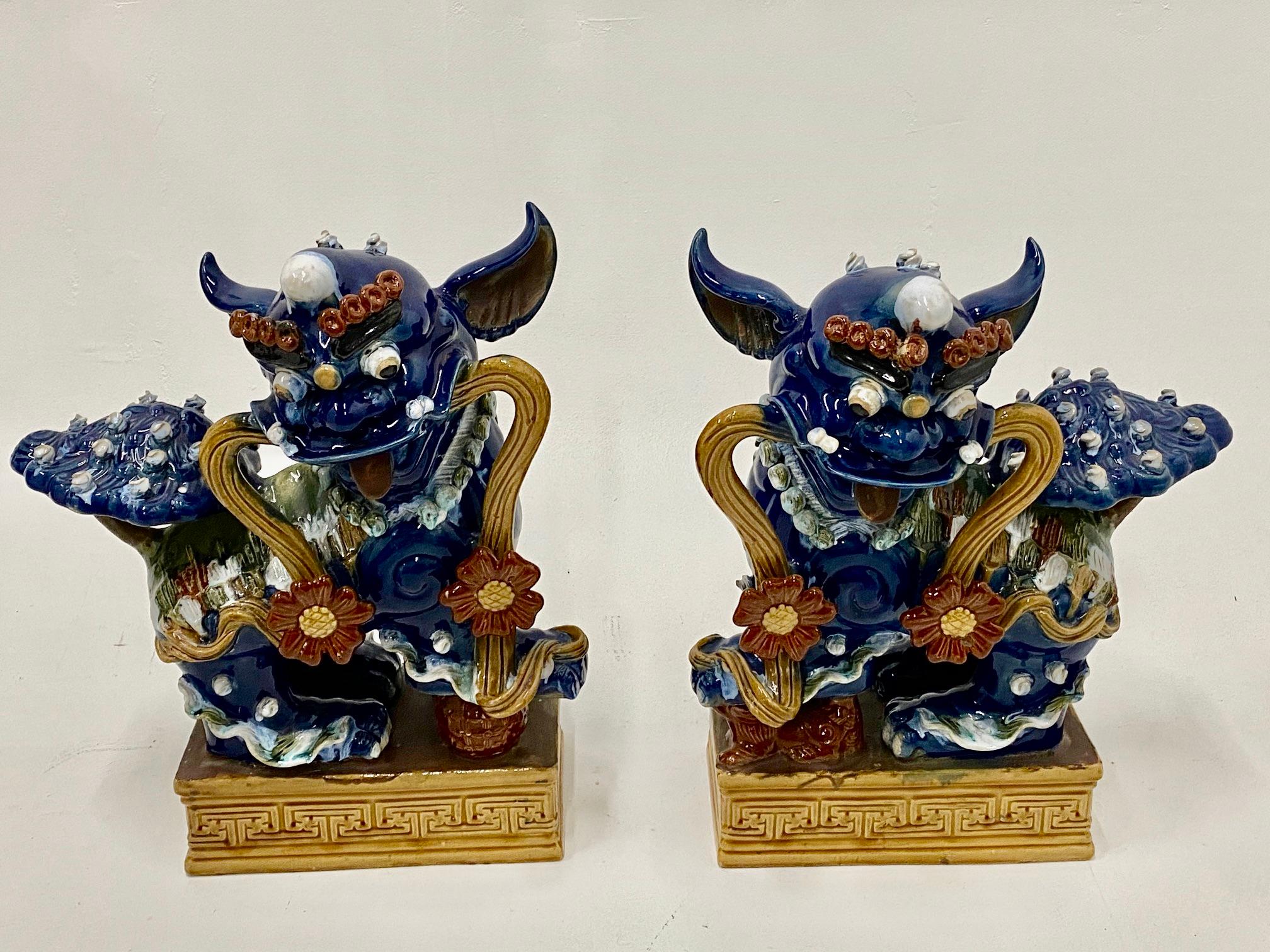 Chinese Extraordinary Pair of Large Ceramic Foo Dogs