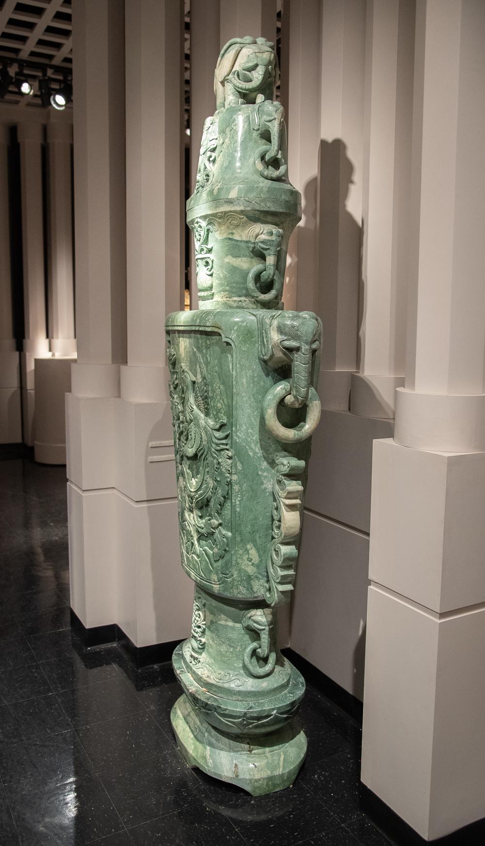Extraordinary Pair of Massive Chinese Carved Serpentine Covered Vases 7