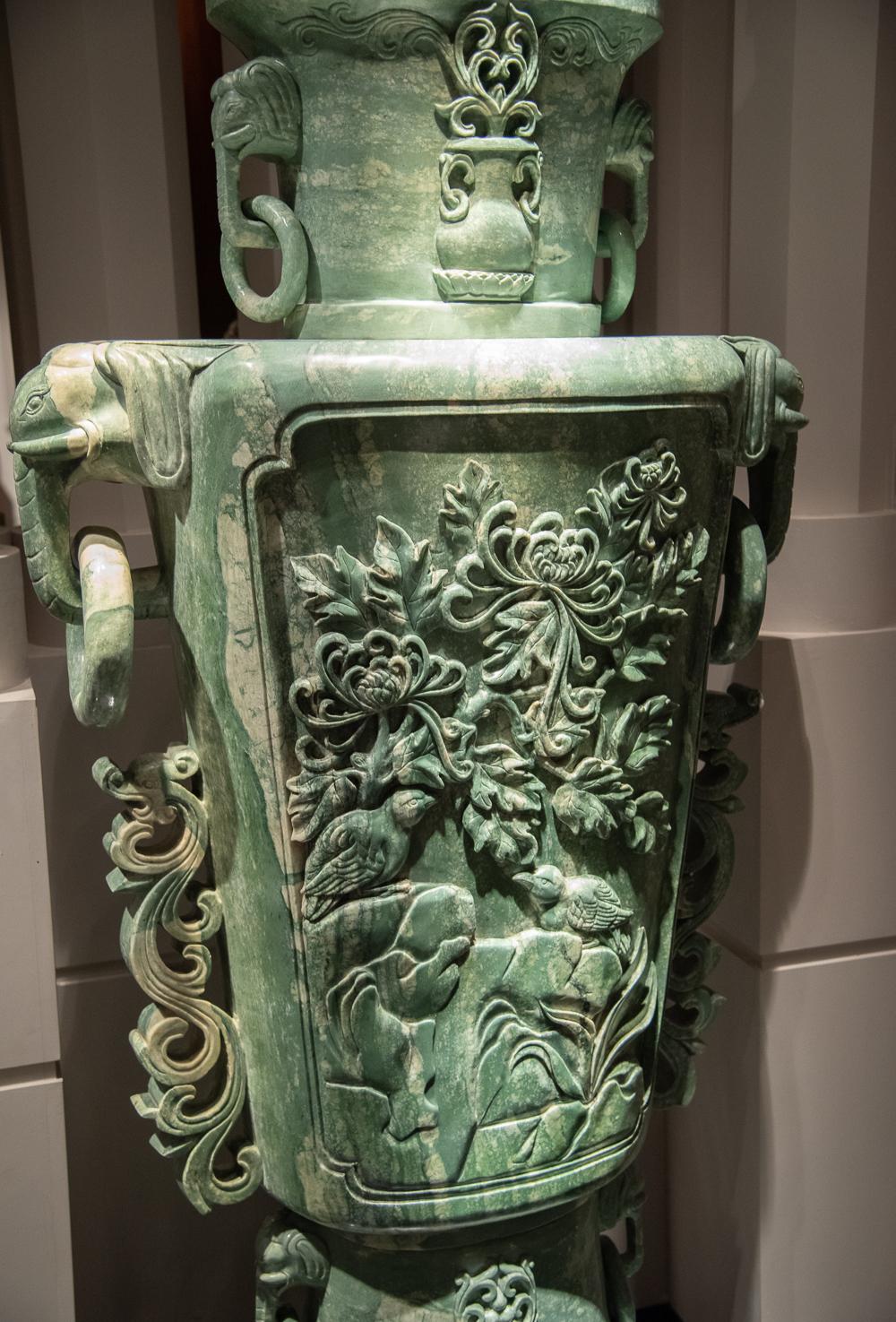 Extraordinary Pair of Massive Chinese Carved Serpentine Covered Vases 2