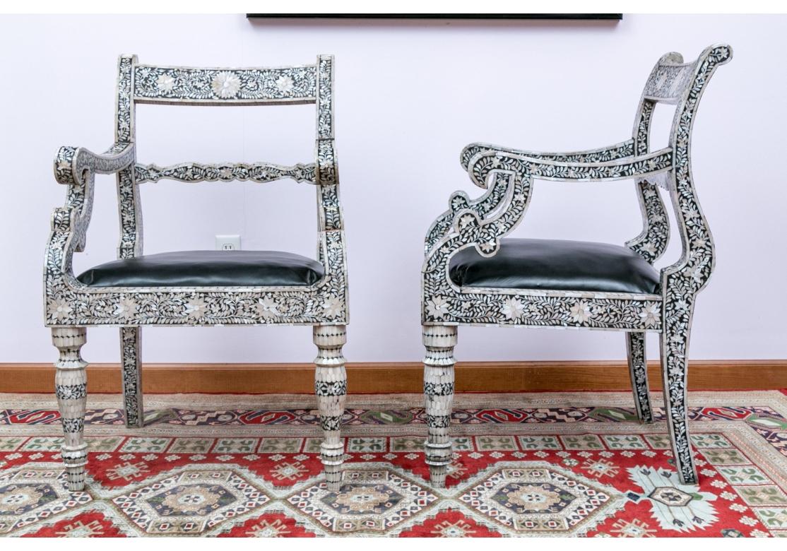 Extraordinary Pair Of Mother Of Pearl Inlaid Throne Chairs For Sale 6