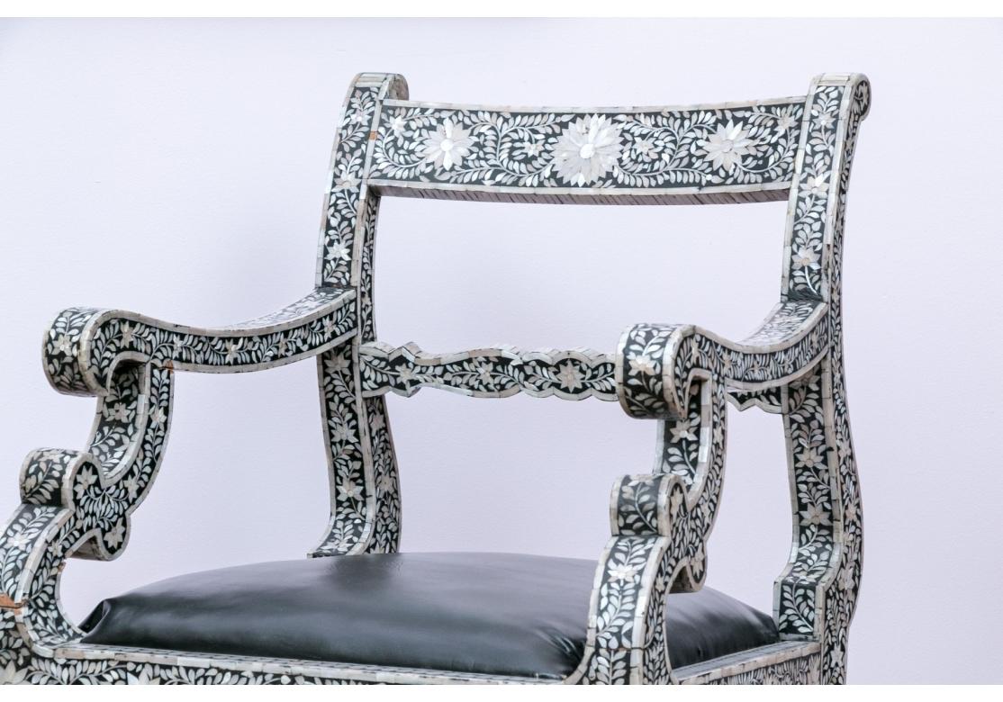Inlay Extraordinary Pair Of Mother Of Pearl Inlaid Throne Chairs For Sale