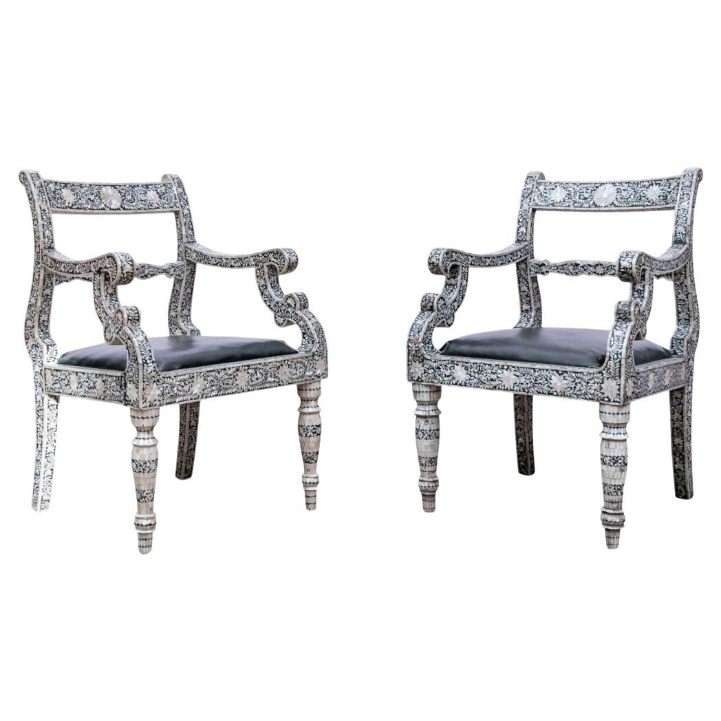 Extraordinary Pair Of Mother Of Pearl Inlaid Throne Chairs