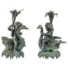 Extraordinary Pair of Neoclassical Style Antique Bronze Candelabra
