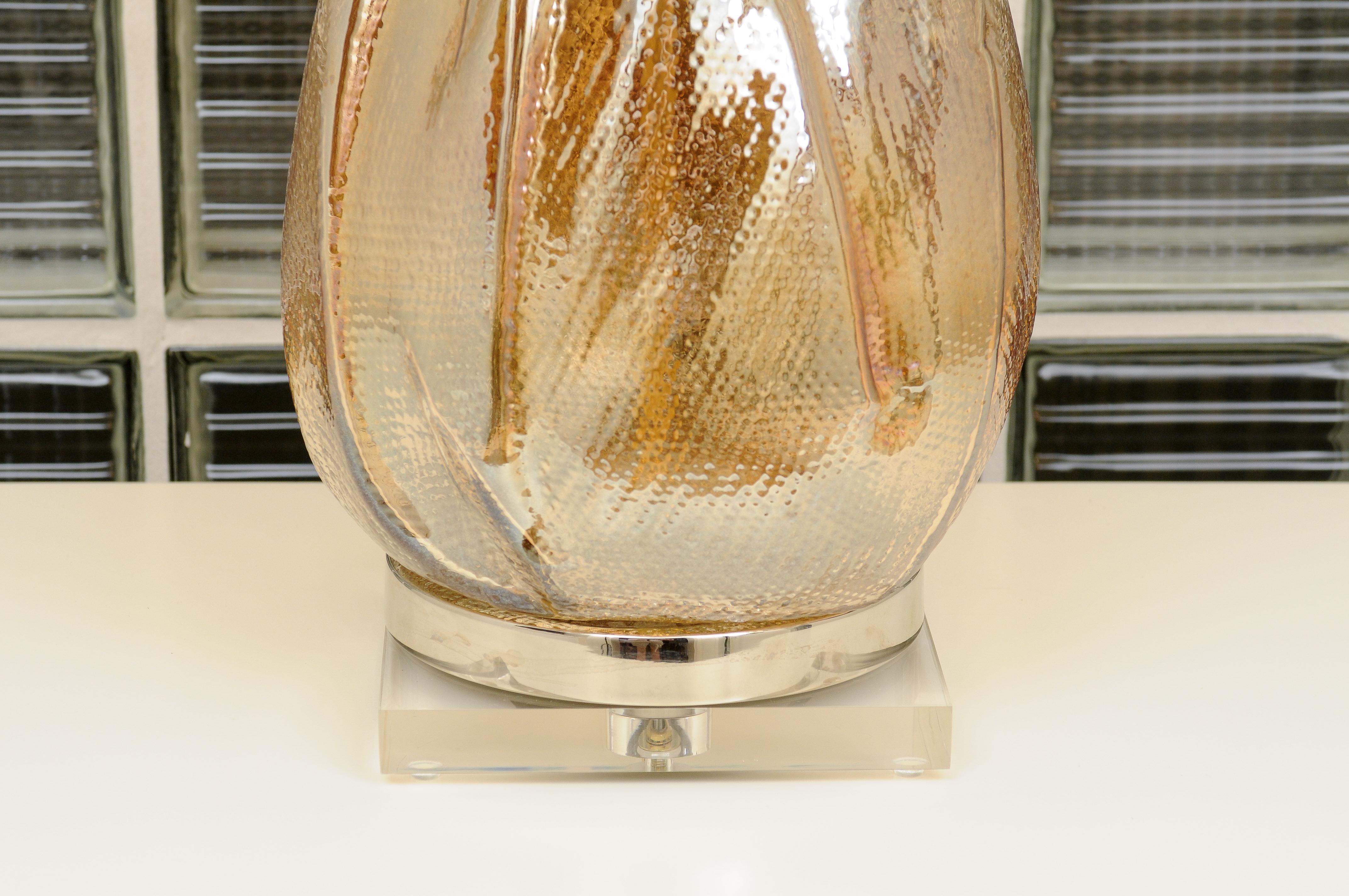 Extraordinary Pair of Oversize Iridescent Pearl Murano Vessels as Custom Lamps In Excellent Condition For Sale In Atlanta, GA