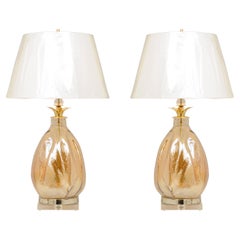 Vintage Extraordinary Pair of Oversize Iridescent Pearl Murano Vessels as Custom Lamps