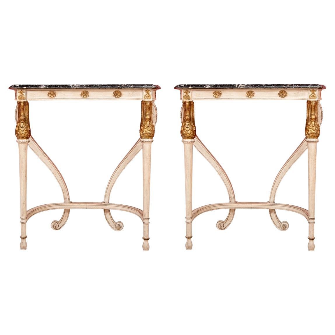 Extraordinary Pair Of Painted And Gilt Neoclassical Style  Console Tables