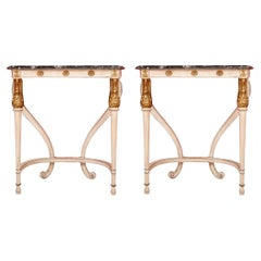 Vintage Extraordinary Pair Of Painted And Gilt Neoclassical Style  Console Tables