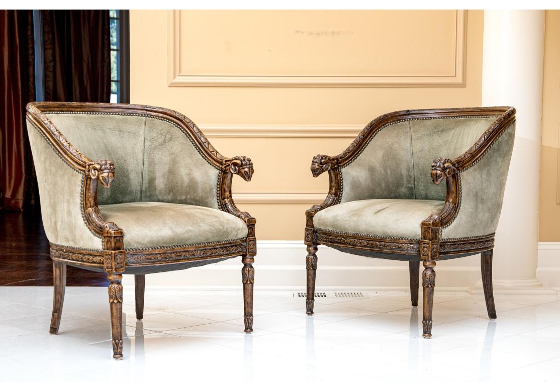 Extraordinary Pair Of Ram’s Head Club Chairs For Sale 4