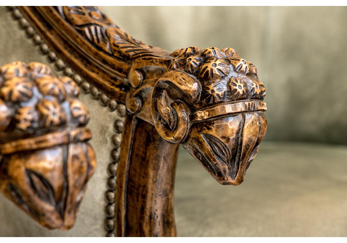 Extraordinary Pair Of Ram’s Head Club Chairs In Fair Condition For Sale In Bridgeport, CT