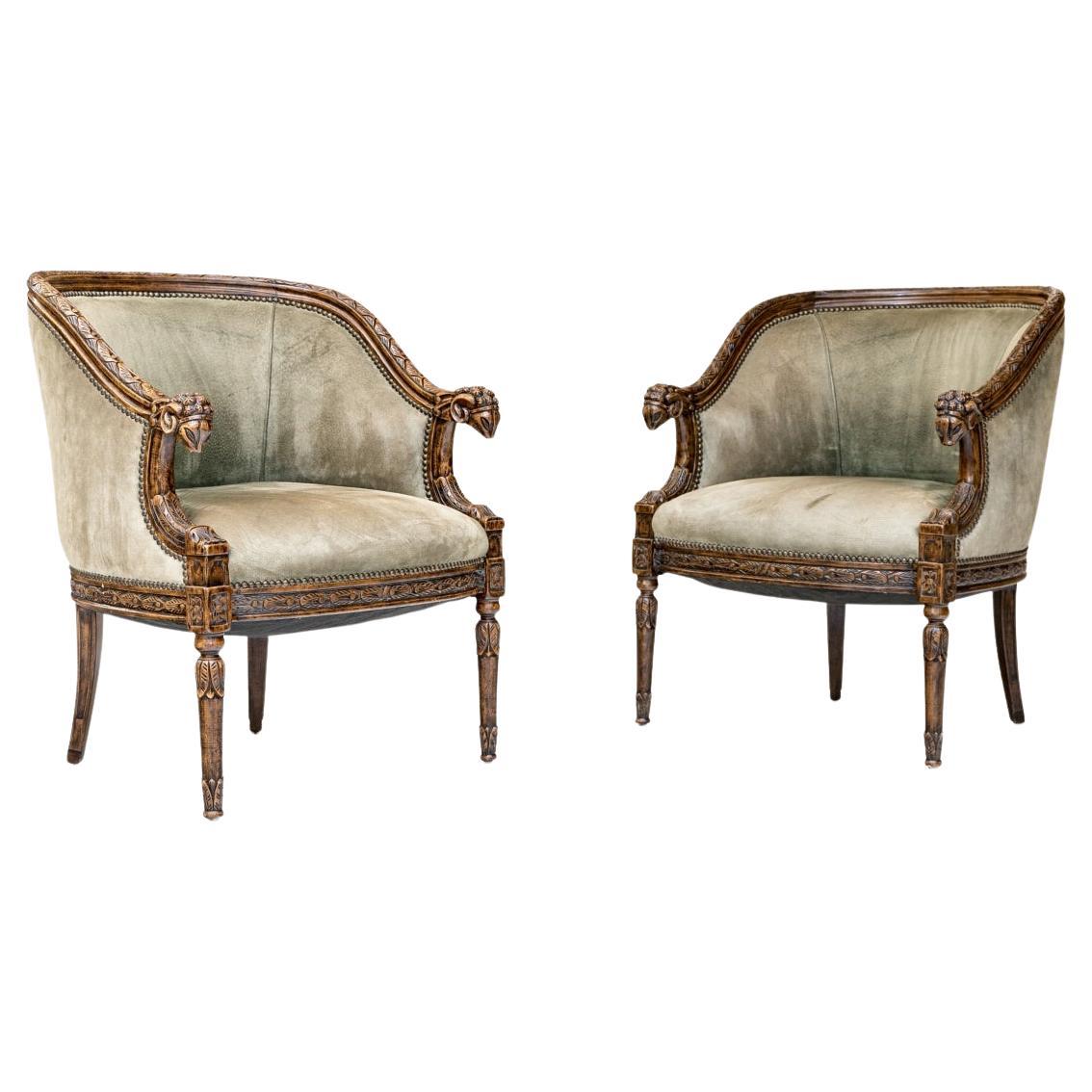 Extraordinary Pair Of Ram’s Head Club Chairs For Sale