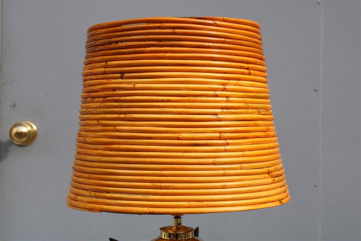 italien Extraordinaire paire de lampes de table avec dôme central Mina en bambou 1950s Sputnik en vente