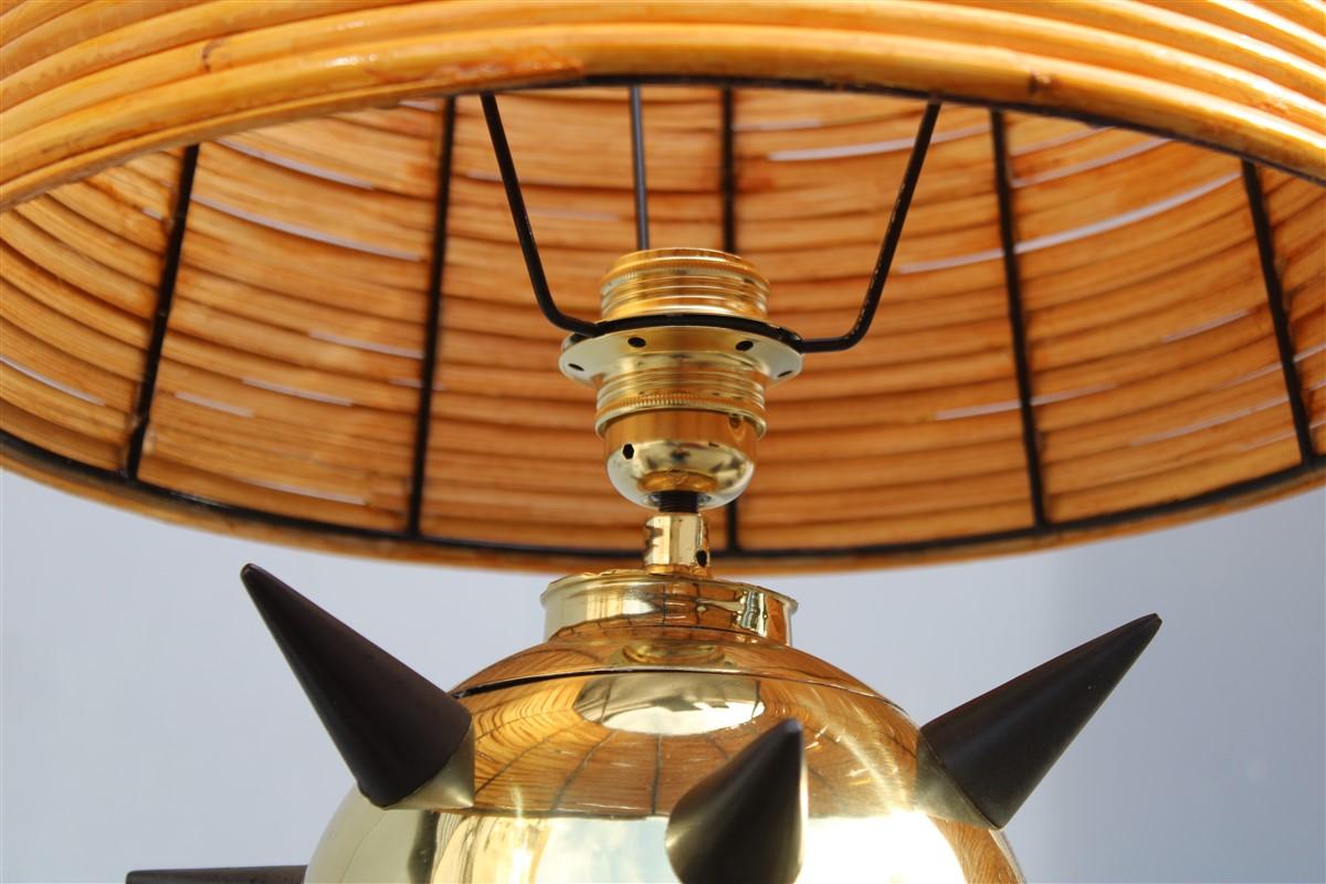 Extraordinary pair of table lamps with central Mina dome in Bamboo 1950s Sputnik For Sale 2