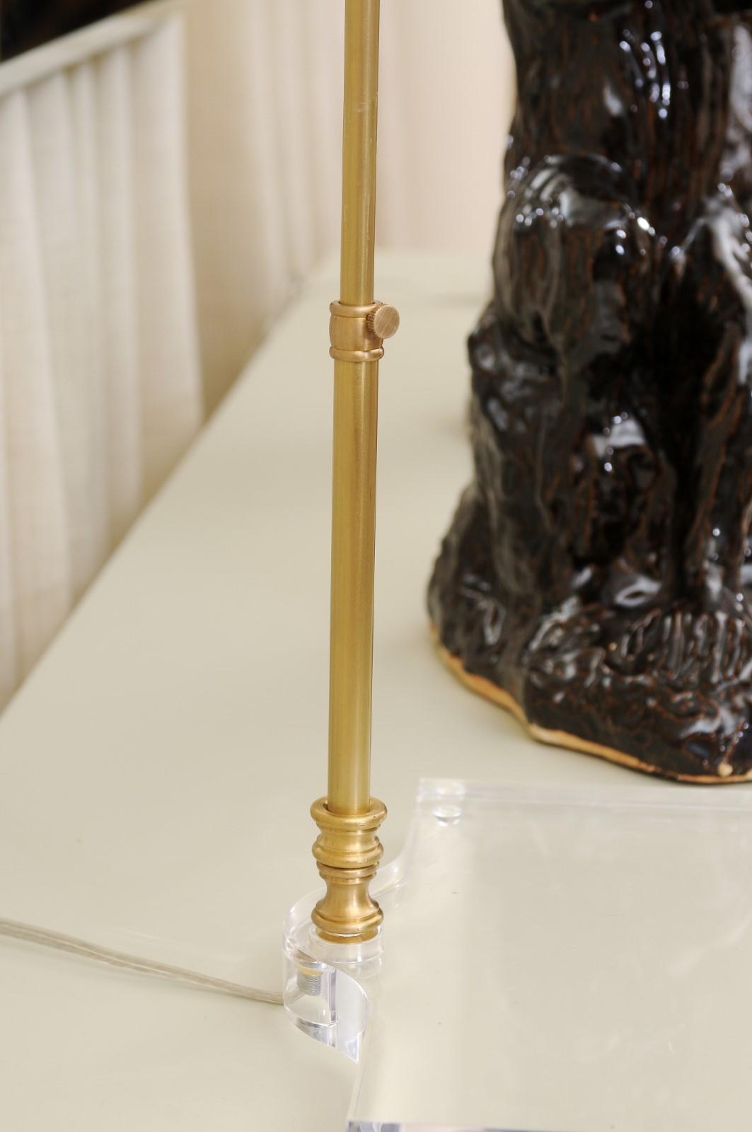 Extraordinary Pair of Vintage Italian Chocolate Glaze Monkeys as Custom Lamps For Sale 13