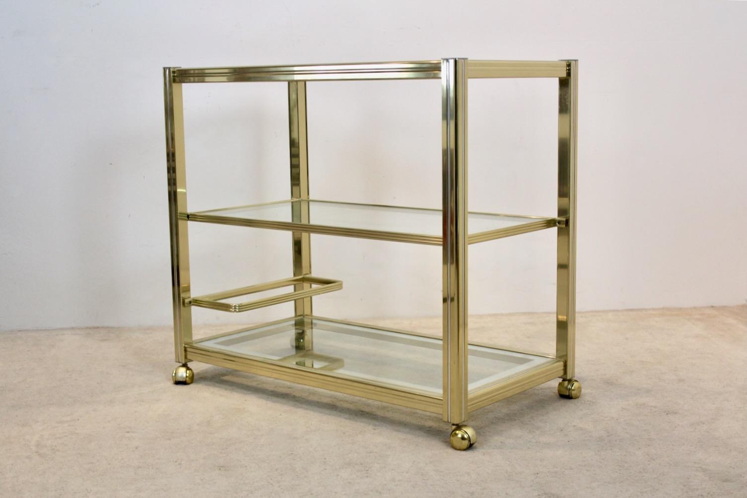Extraordinary Pierre Vandel Brass and Chrome Bar Cart, France 1970s For Sale 5