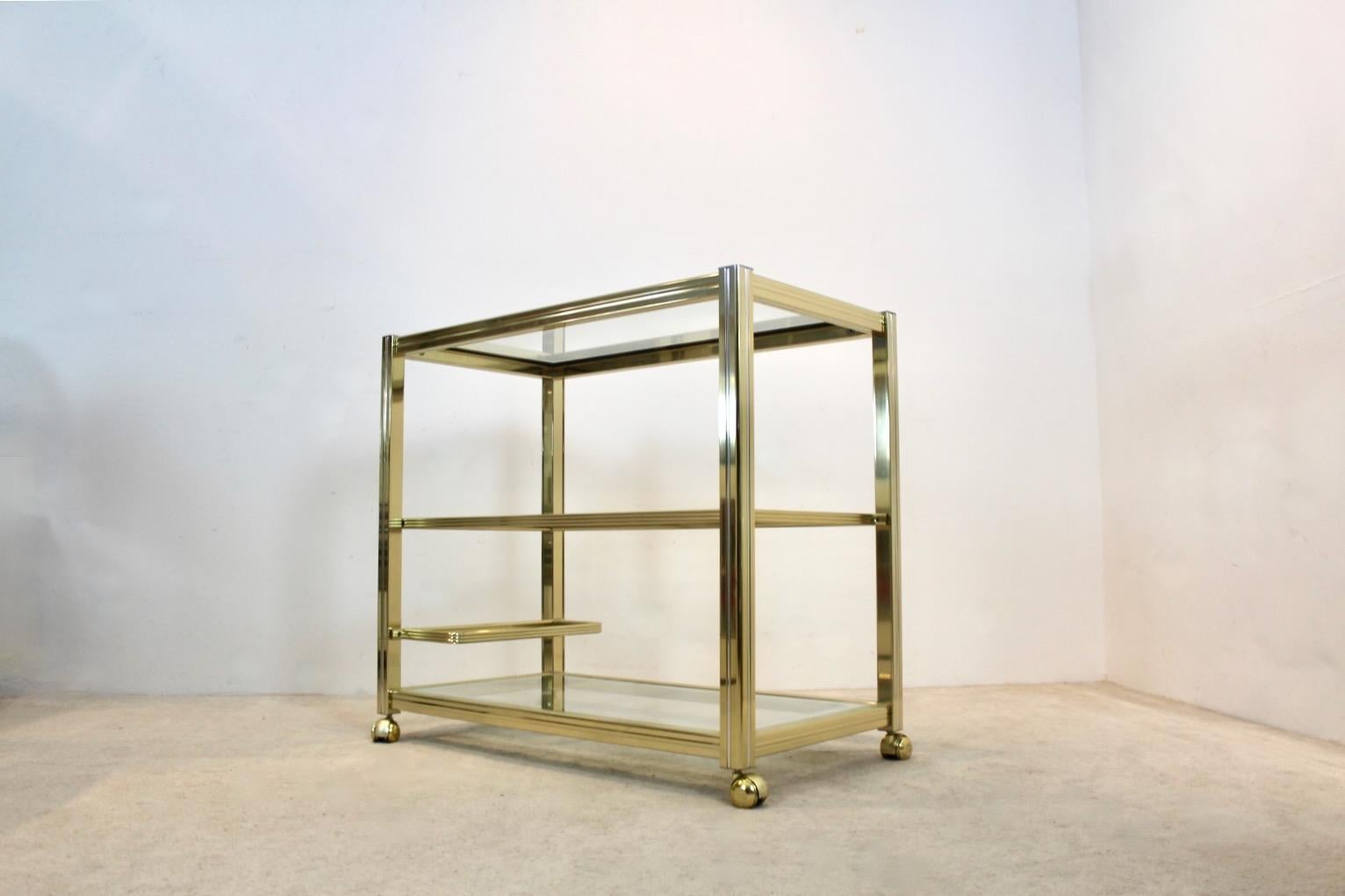 Extraordinary Pierre Vandel Brass and Chrome Bar Cart, France 1970s For Sale 6