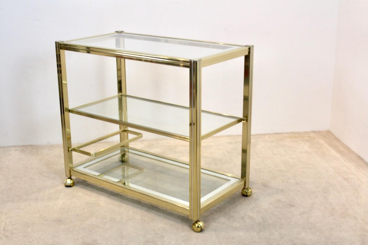 Extraordinary Pierre Vandel Brass and Chrome Bar Cart, France 1970s For Sale 7