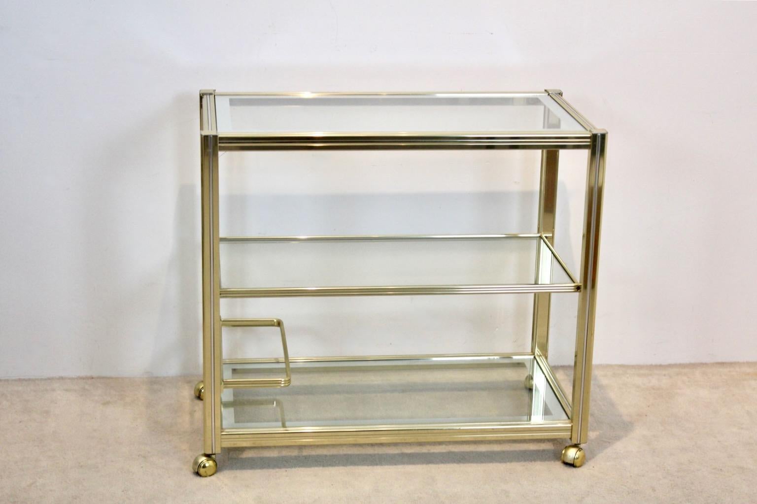 Mid-Century Modern Extraordinary Pierre Vandel Brass and Chrome Bar Cart, France 1970s For Sale