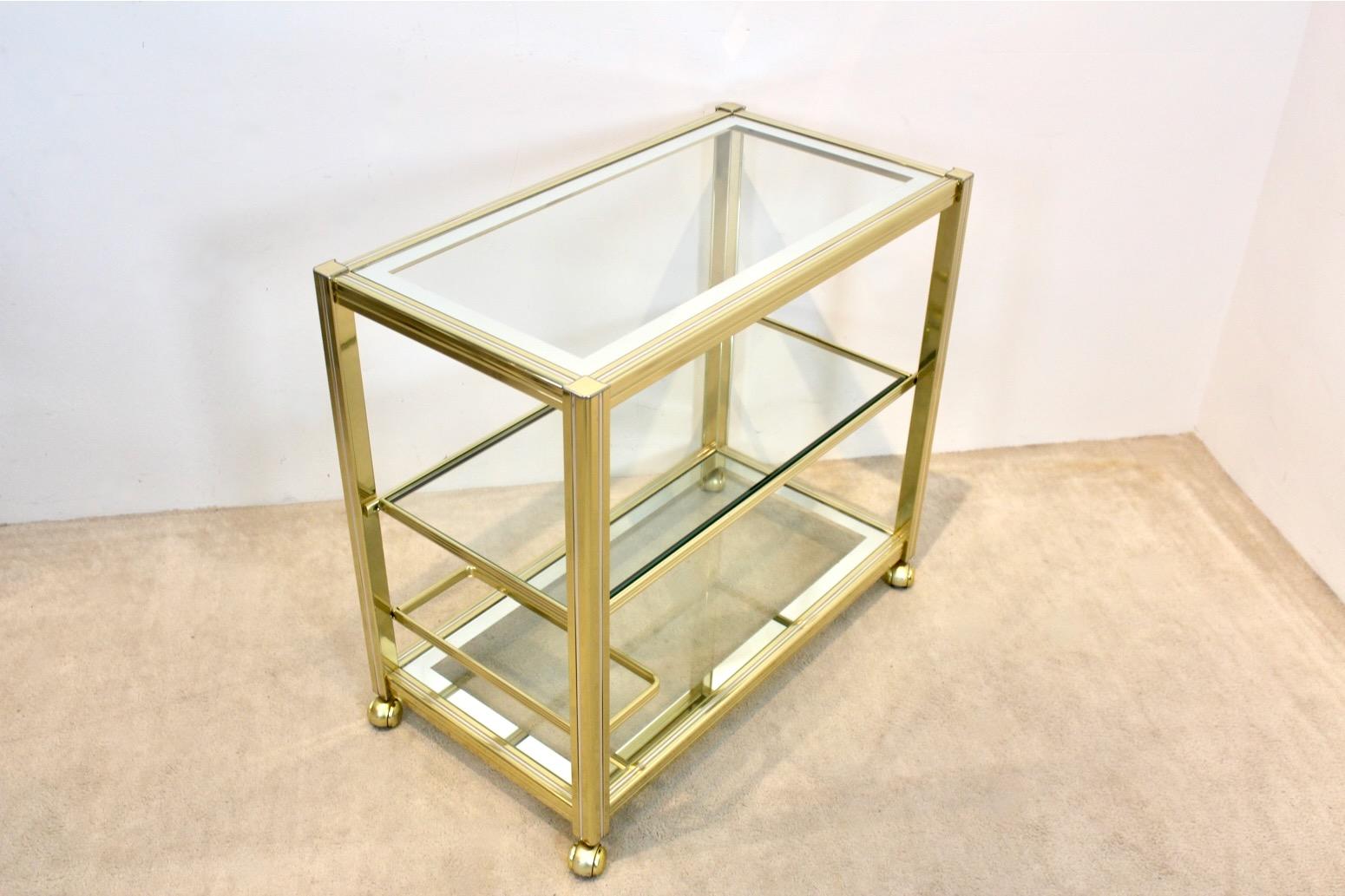 French Extraordinary Pierre Vandel Brass and Chrome Bar Cart, France 1970s For Sale