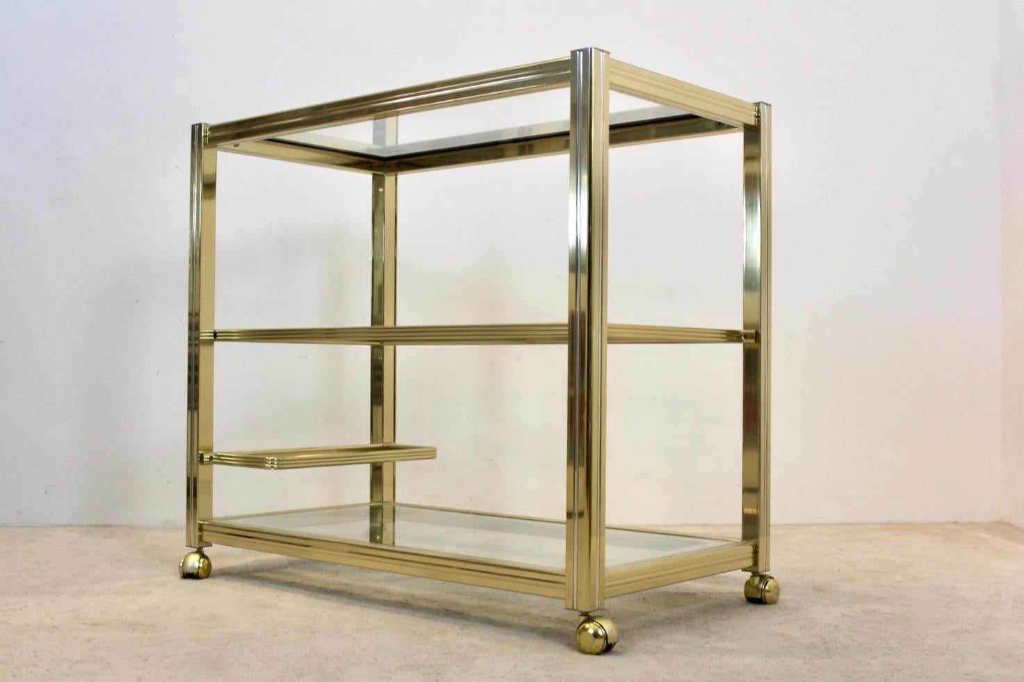 Extraordinary Pierre Vandel Brass and Chrome Bar Cart, France 1970s For Sale 1