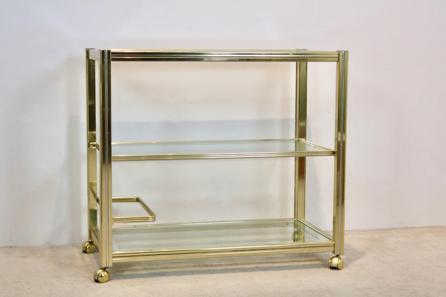 Extraordinary Pierre Vandel Brass and Chrome Bar Cart, France 1970s For Sale 2