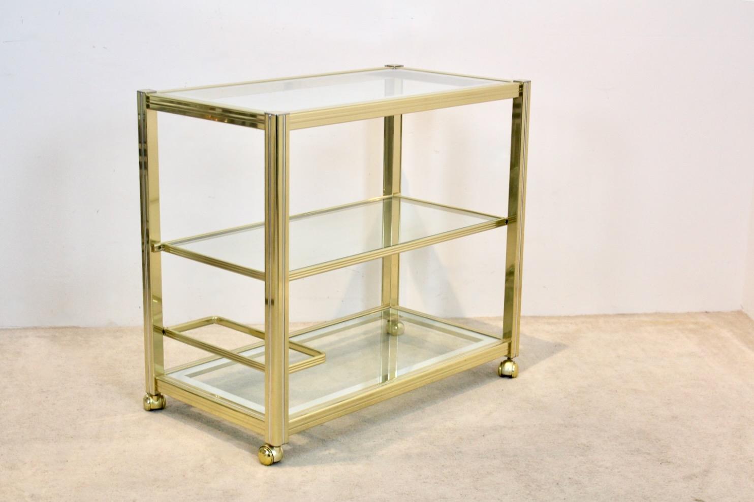 Extraordinary Pierre Vandel Brass and Chrome Bar Cart, France 1970s For Sale 3