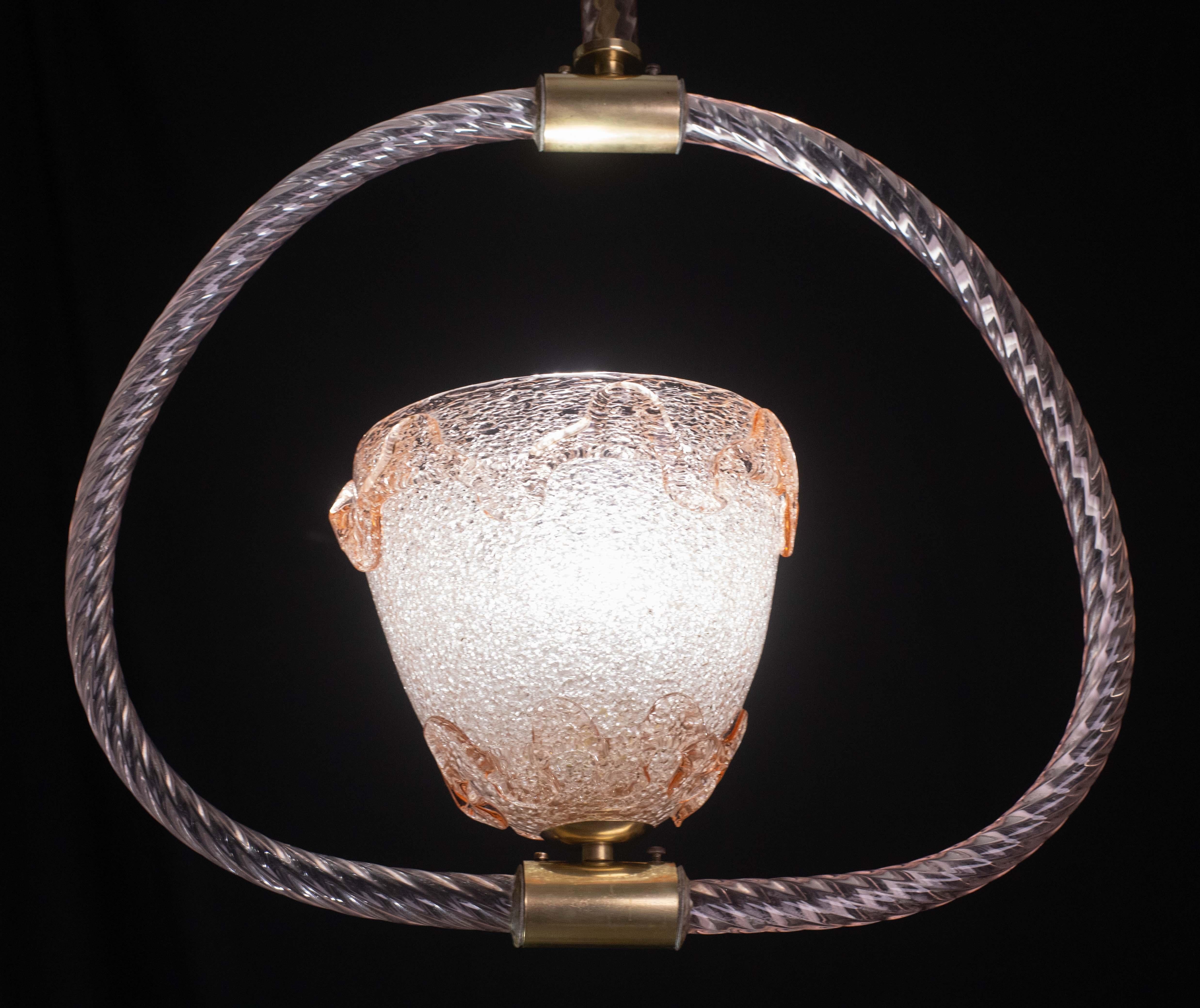 Extraordinary Pink Murano Glass Chandelier by Barovier & Toso, 1940s For Sale 6