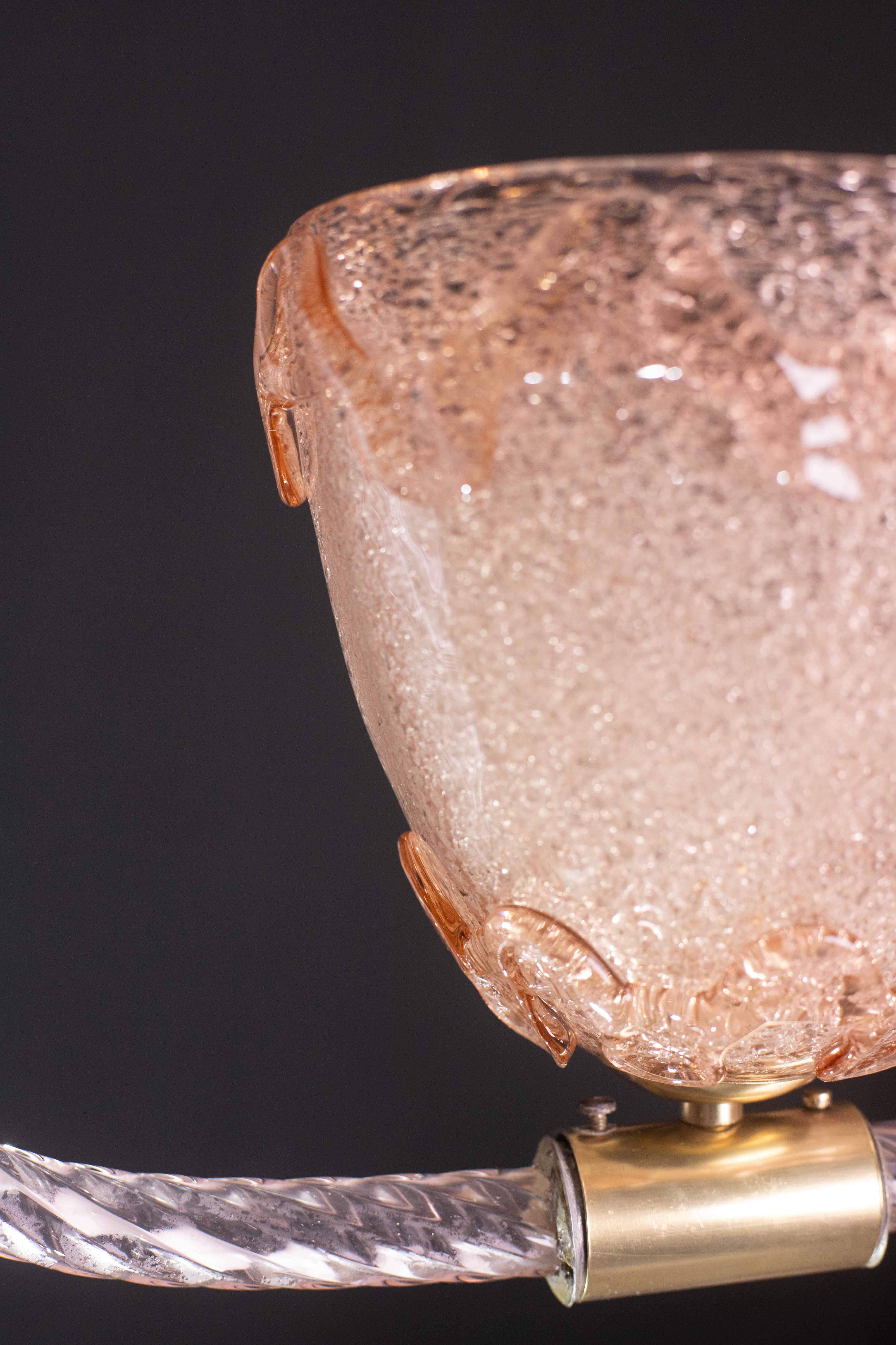 Amazing and rare mid-century Murano glass Light in rare pink color.

This wonderful lamp was produced in the 1940s in Italy by Ercole Barovier for Barovier & Toso.

This masterpiece is a fantastic tribute to incredible glasswork and goes
