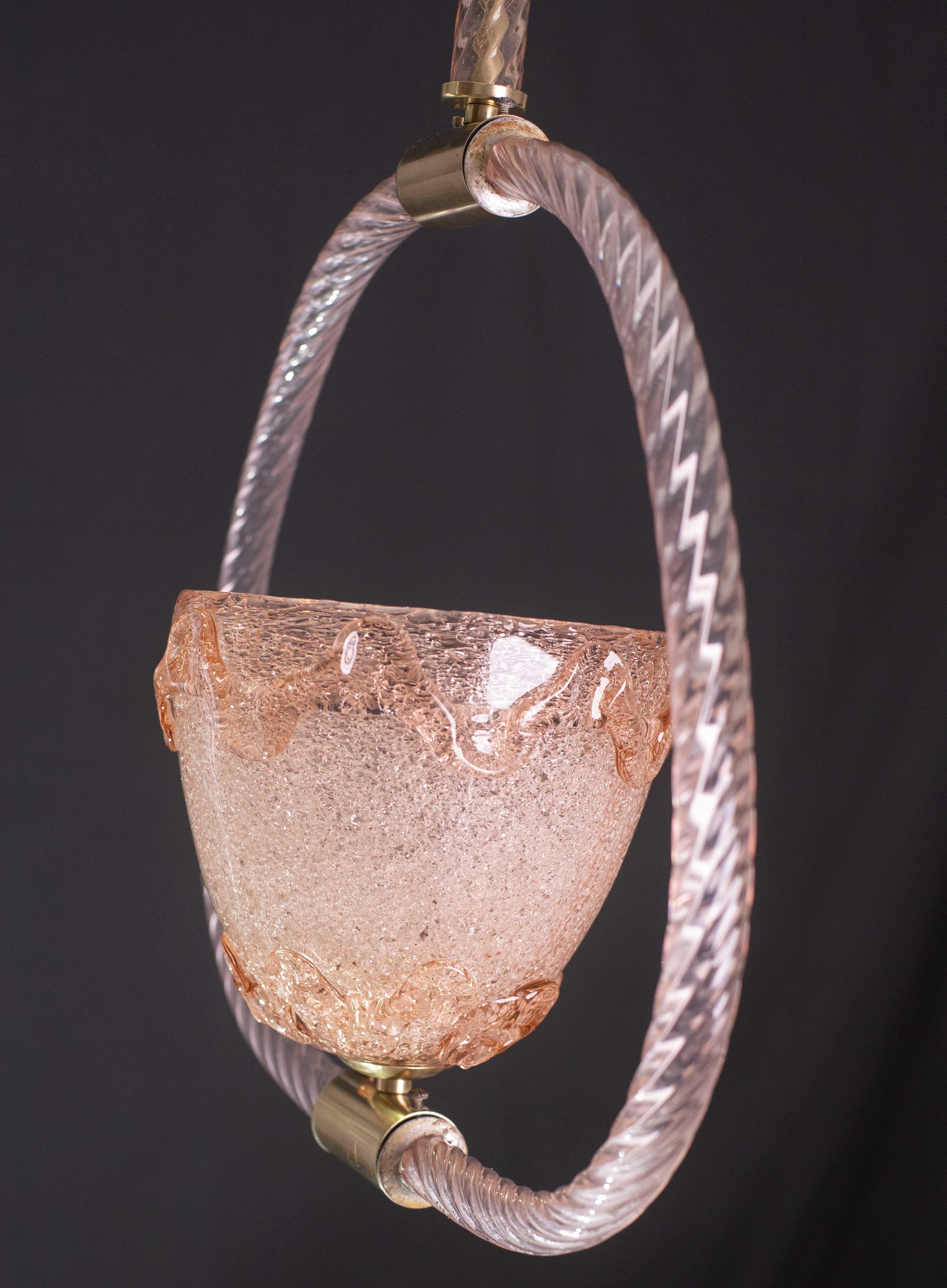 Extraordinary Pink Murano Glass Chandelier by Barovier & Toso, 1940s For Sale 1