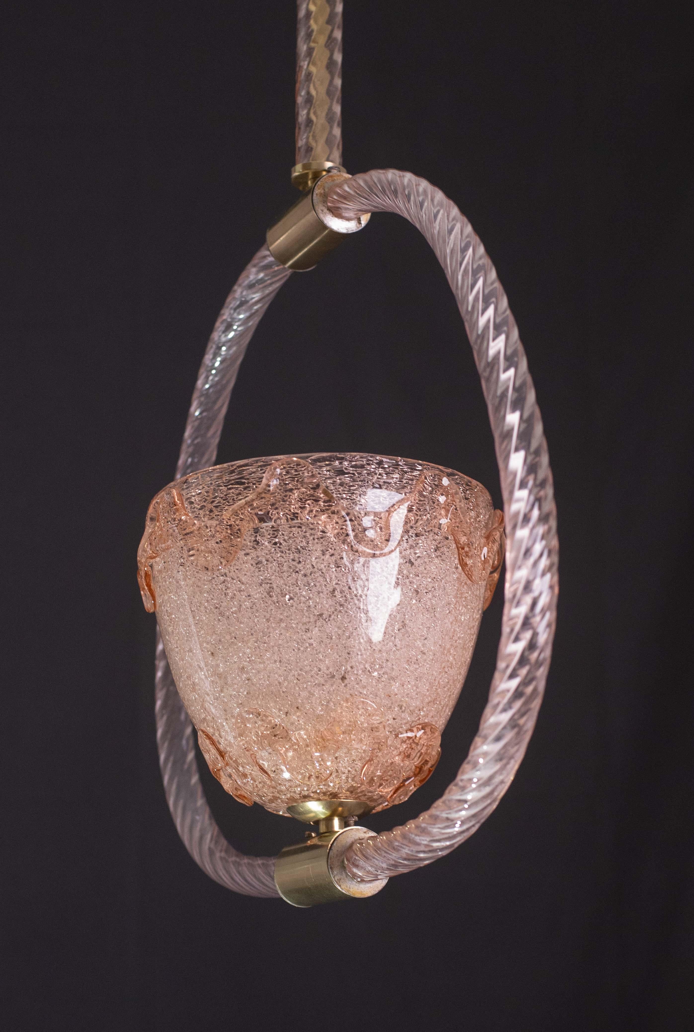 Extraordinary Pink Murano Glass Chandelier by Barovier & Toso, 1940s For Sale 2