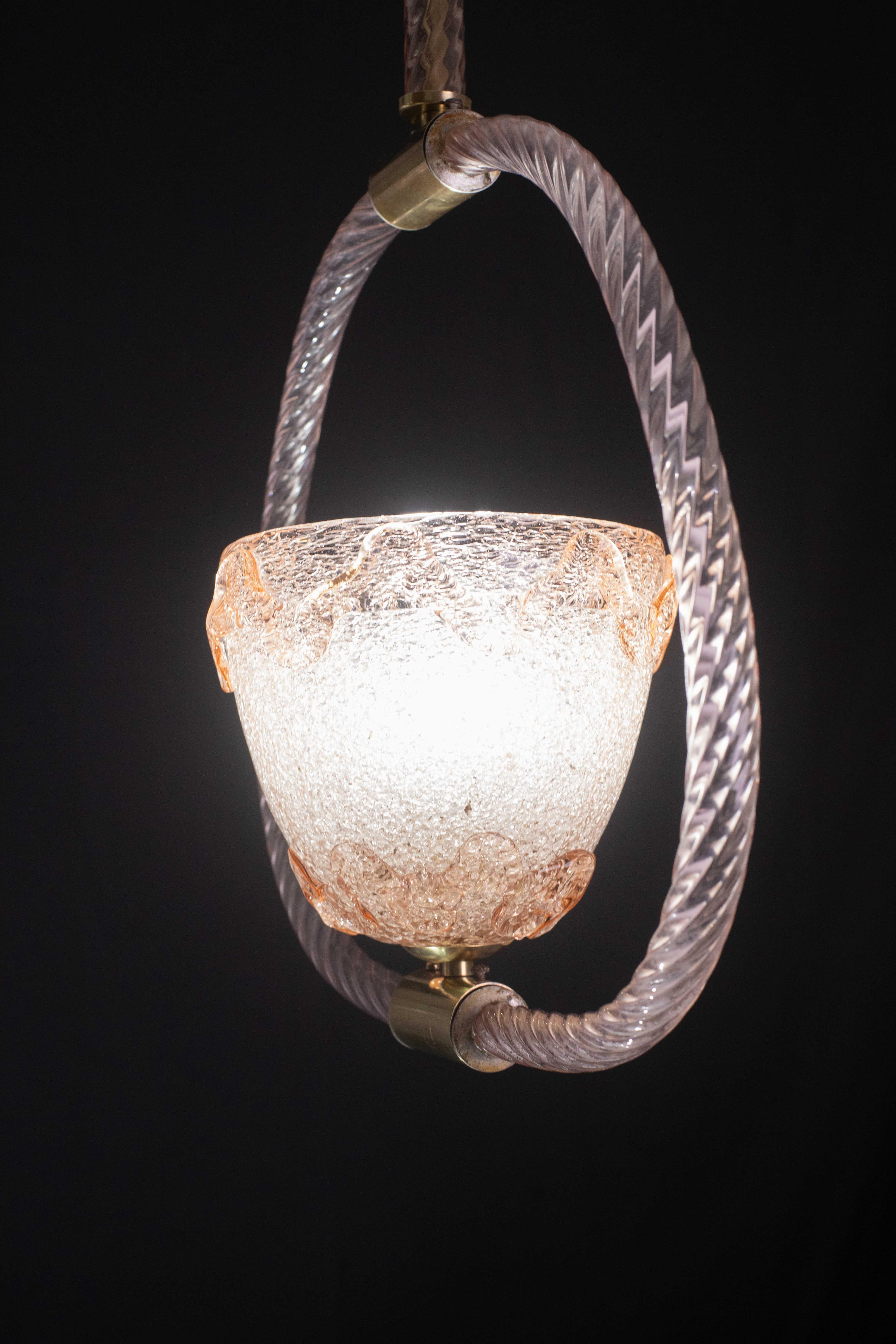 Extraordinary Pink Murano Glass Chandelier by Barovier & Toso, 1940s For Sale 3