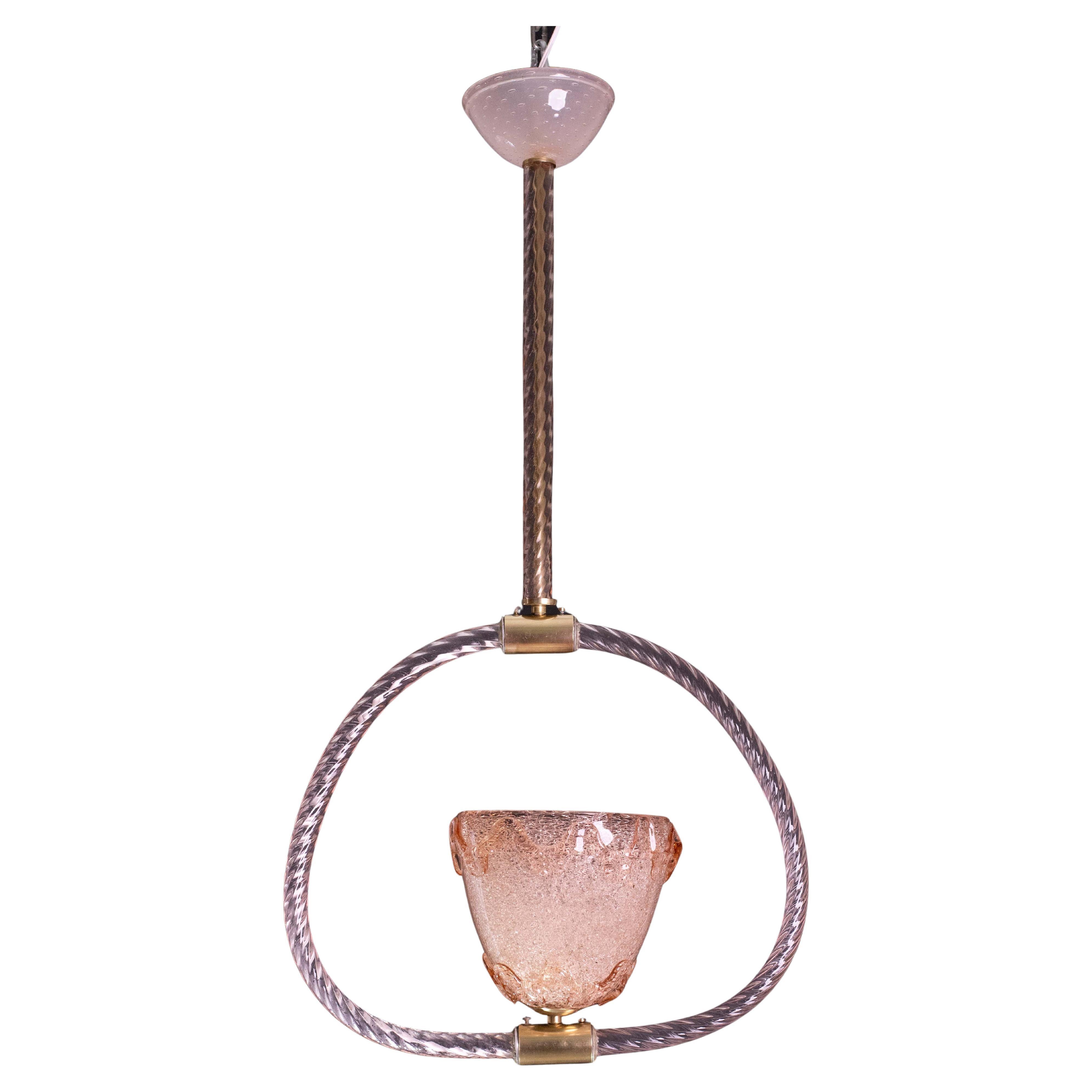 Extraordinaire lustre en verre de Murano rose de Barovier & Toso, années 1940