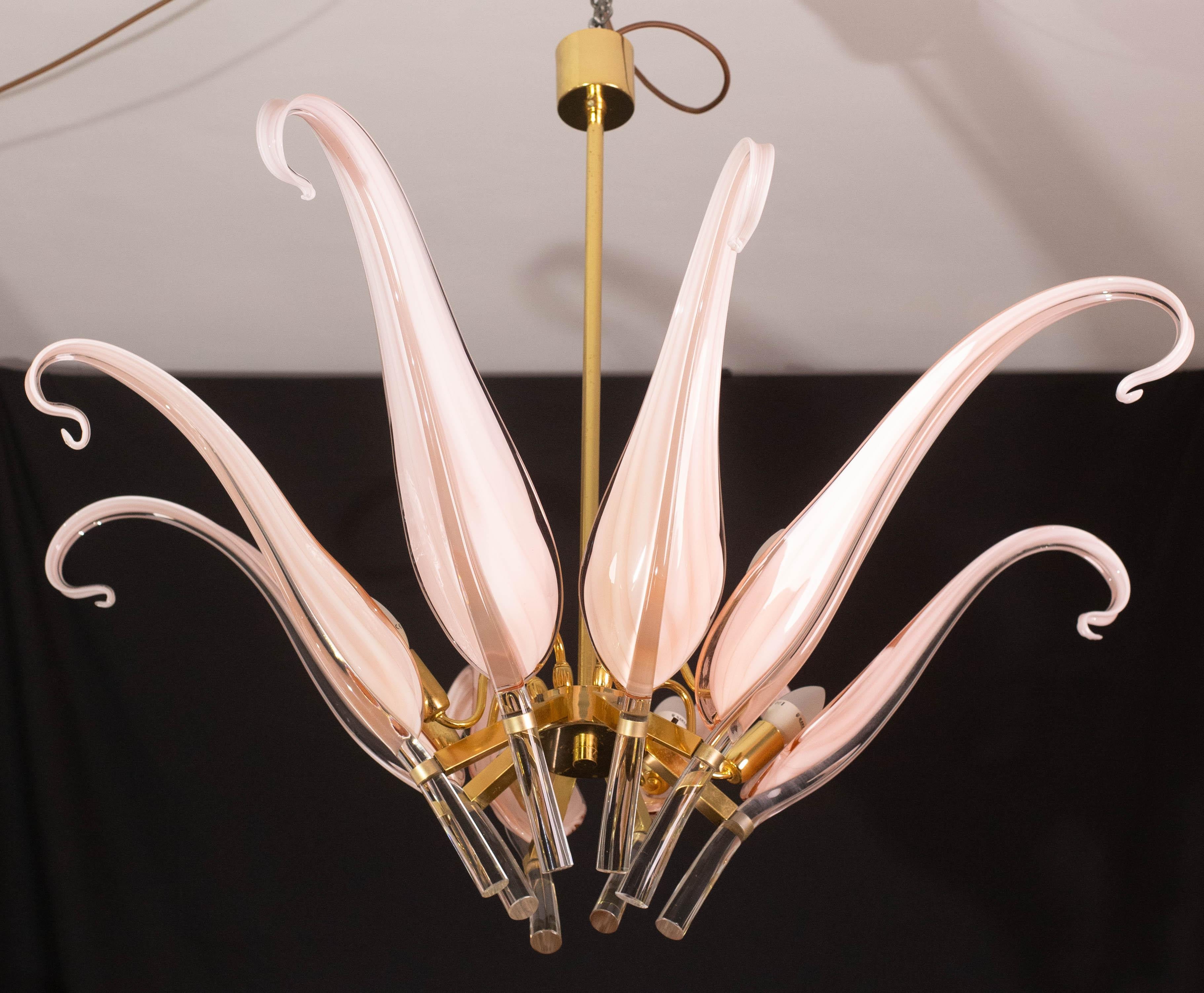 Straordinario lampadario a foglie in vetro di Murano rosa di grandi dimensioni di Franco Luce in vendita 6