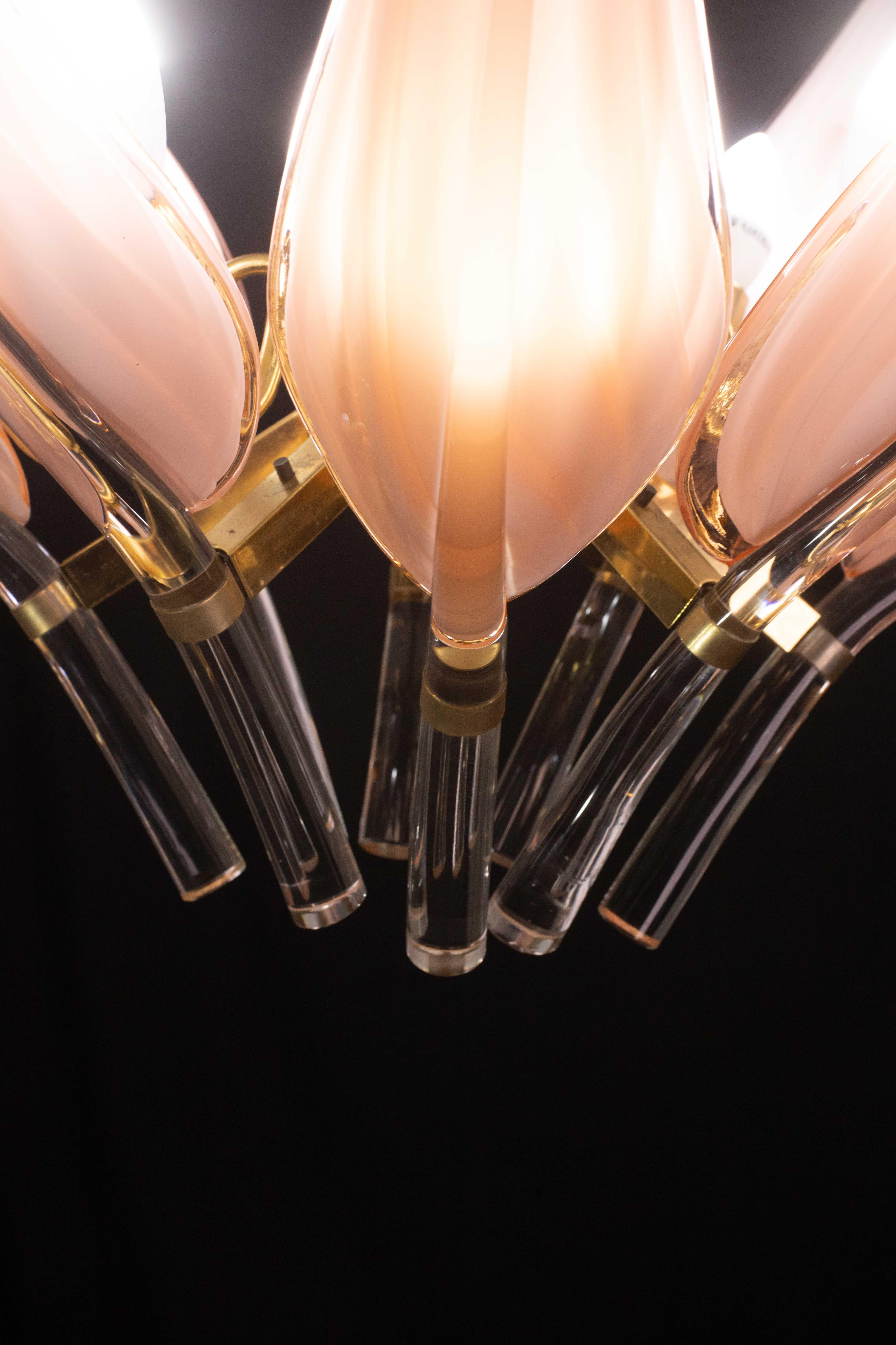 Straordinario lampadario a foglie in vetro di Murano rosa di grandi dimensioni di Franco Luce in vendita 3