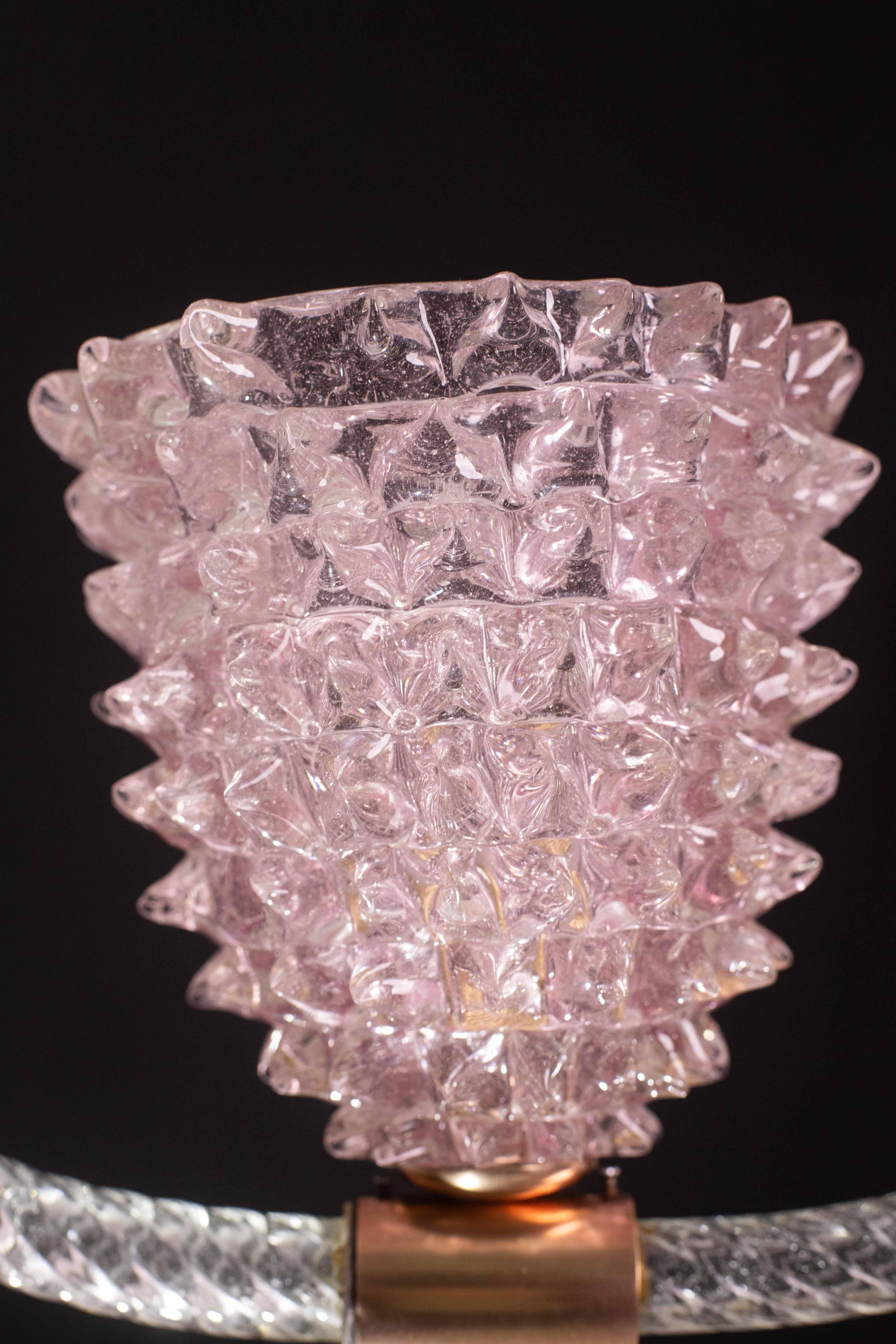 Extraordinary Pink Rostrato Murano Glass Chandelier  by Barovier & Toso, 1940s For Sale 5