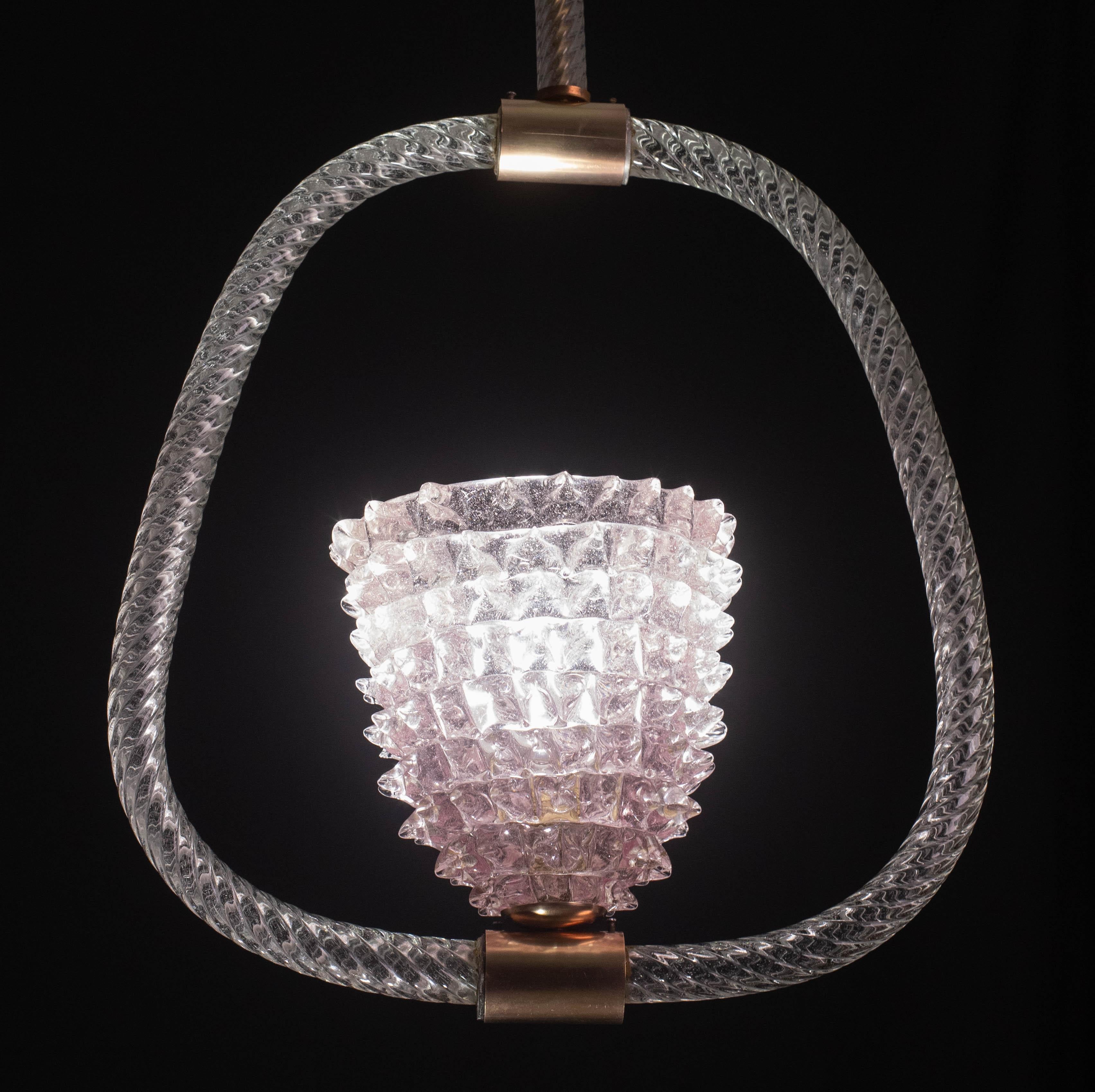 Extraordinary Pink Rostrato Murano Glass Chandelier  by Barovier & Toso, 1940s For Sale 6