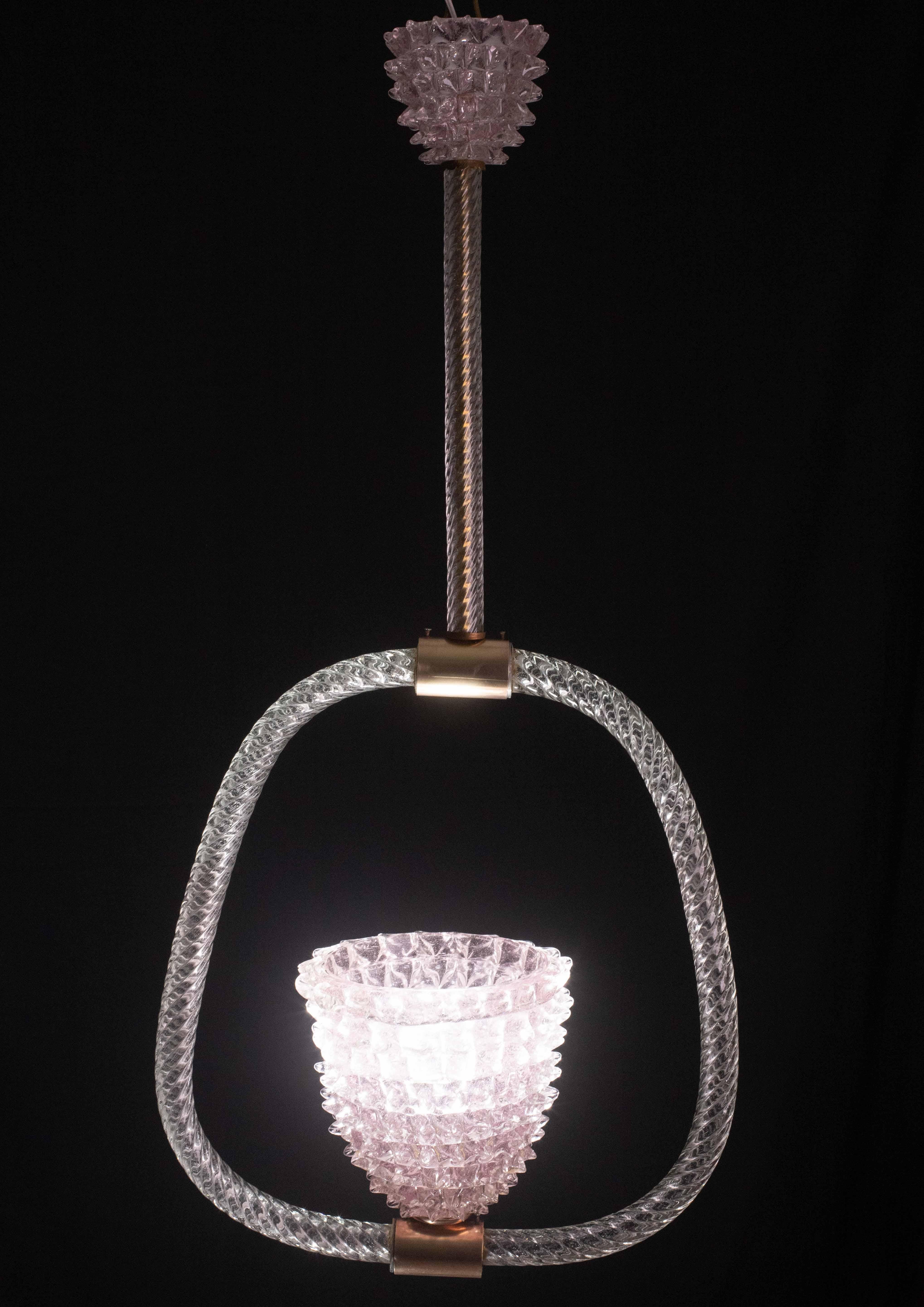 Extraordinary Pink Rostrato Murano Glass Chandelier  by Barovier & Toso, 1940s For Sale 7